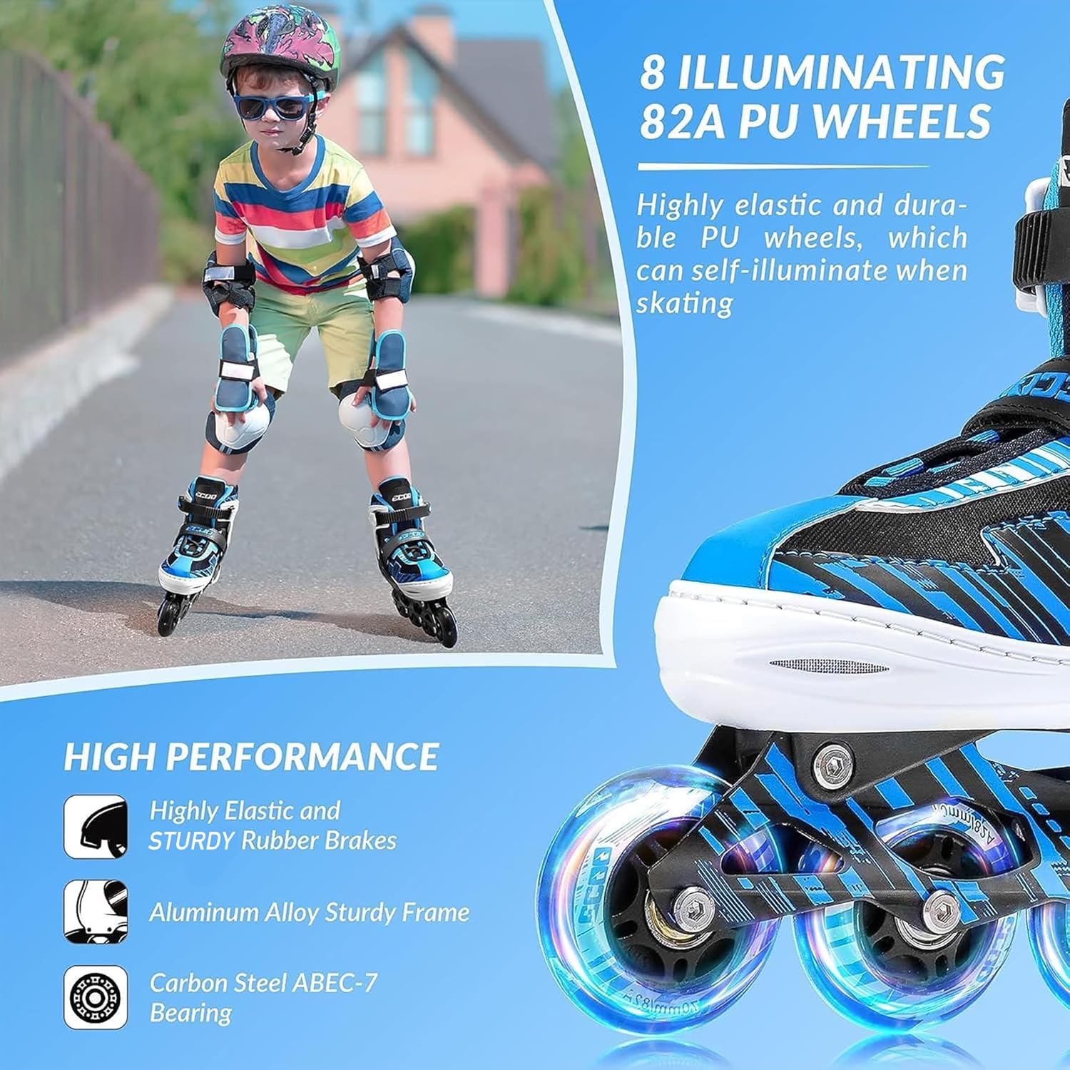 ECOO Patines en línea ajustables para niños y niñas con ruedas iluminadas, patines para niños de 4 a 12 años, patines para adolescentes para