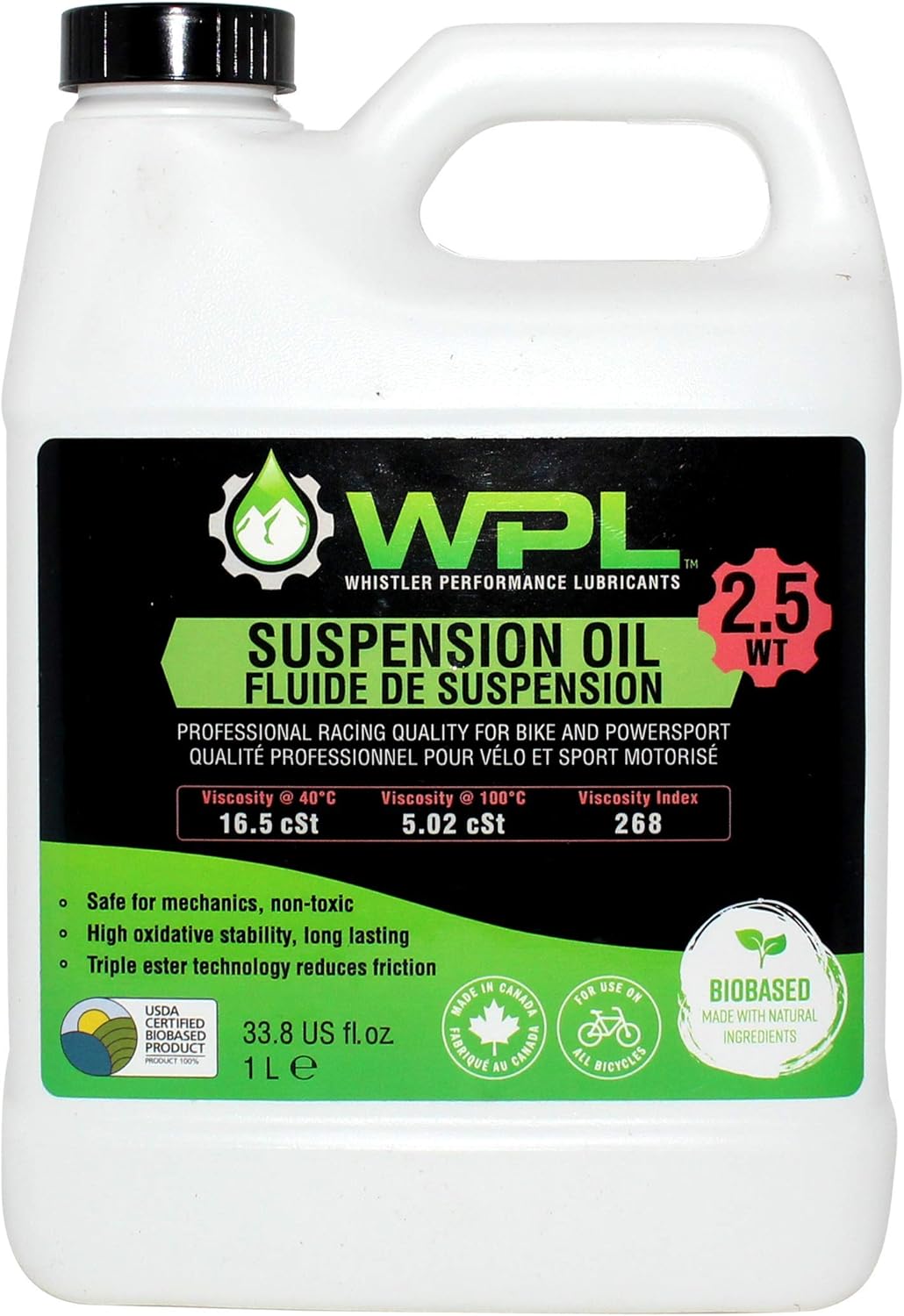 WPL Aceite de suspensión de bicicleta de alto rendimiento 1L  Aceite de bicicleta premium para amortiguadores y horquillas  Proporciona lubricidad