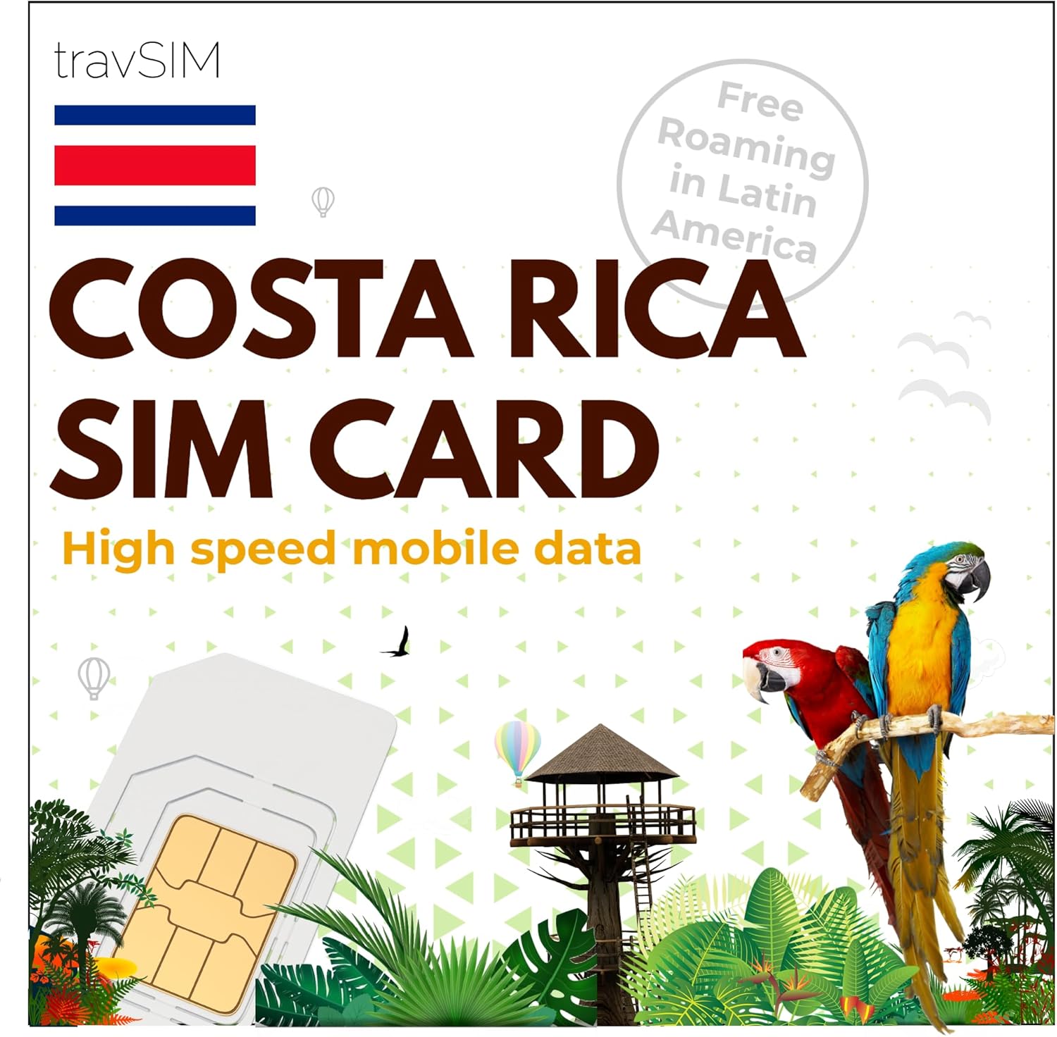 travSIM Tarjeta SIM de Costa Rica  Datos móviles de 10 GB a velocidades 4G5G  Roaming gratuito en El Salvador, Guatemala, Nicaragua y Panamá  Plan