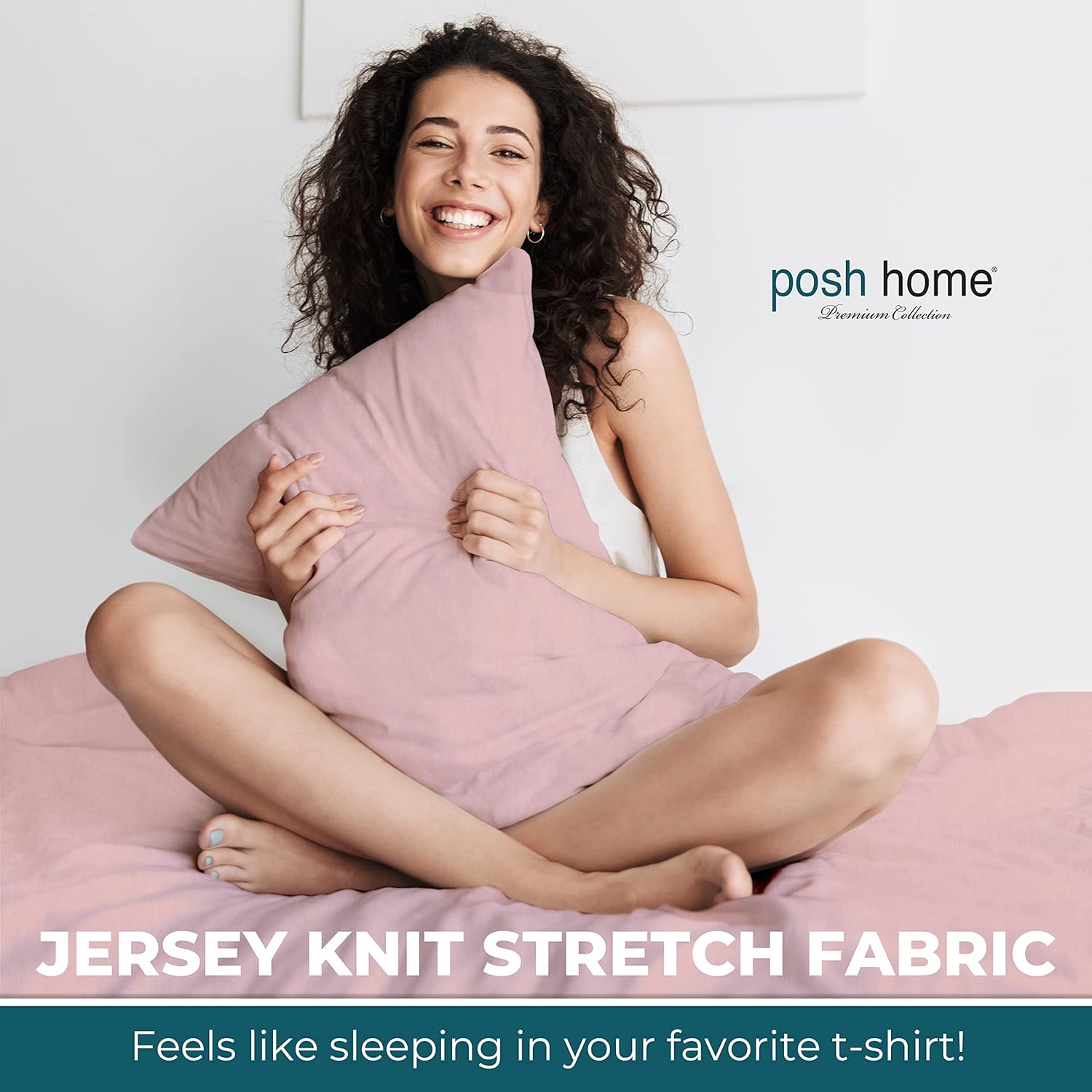 Posh Home Juego de sábanas de punto de jersey, sábanas de 4 piezas, sábanas de algodón transpirable y suave, incluye sábana encimera, sábana bajera