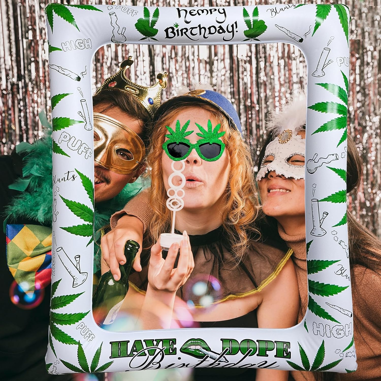 Fiesta de cumpleaños con temática de marihuana inflable para cabina de fotos y selfies, marihuana gigante, marihuana, marihuana, decoración de
