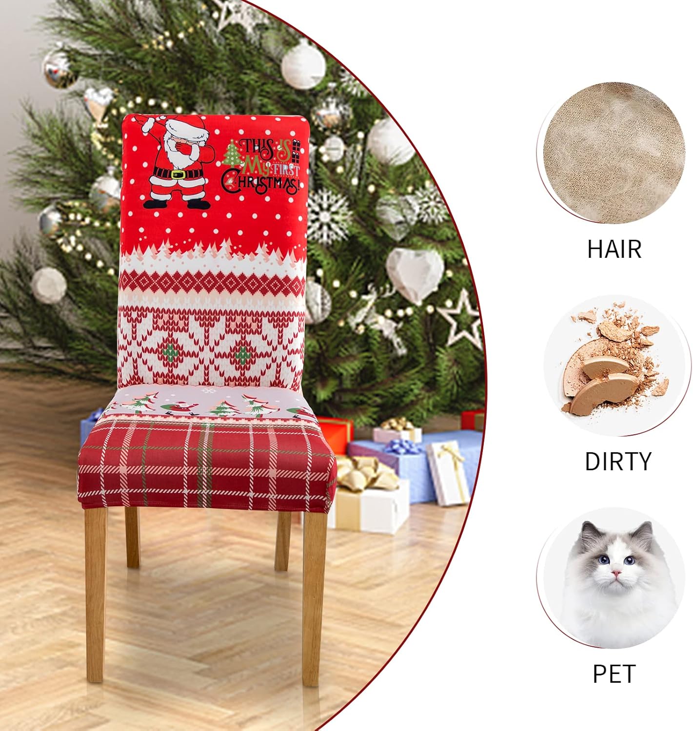 Fundas para sillas de comedor, paquete de 4, fundas elásticas para sillas de comedor, fundas protectoras para sillas de comedor de Navidad,