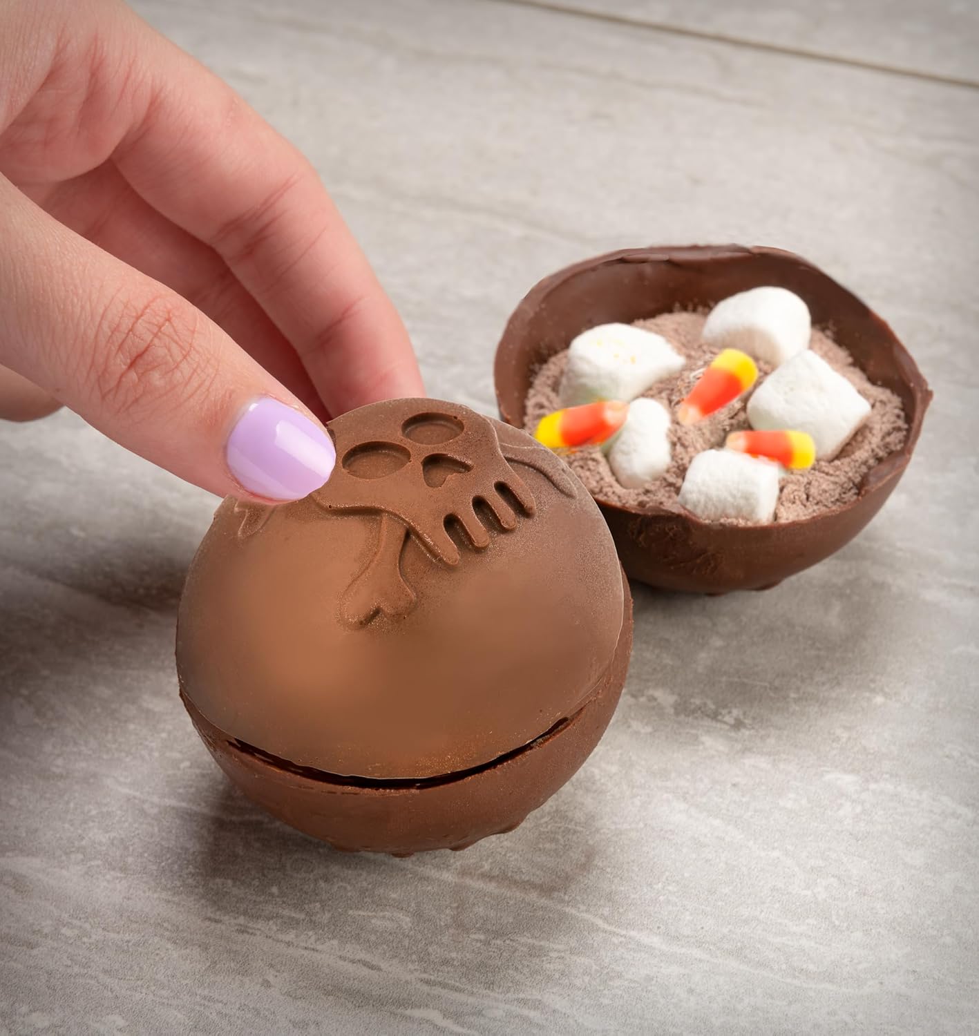 Mobi Molde de silicona para bombas de cacao de chocolate caliente, calavera, para hacer 3 “bombas”..