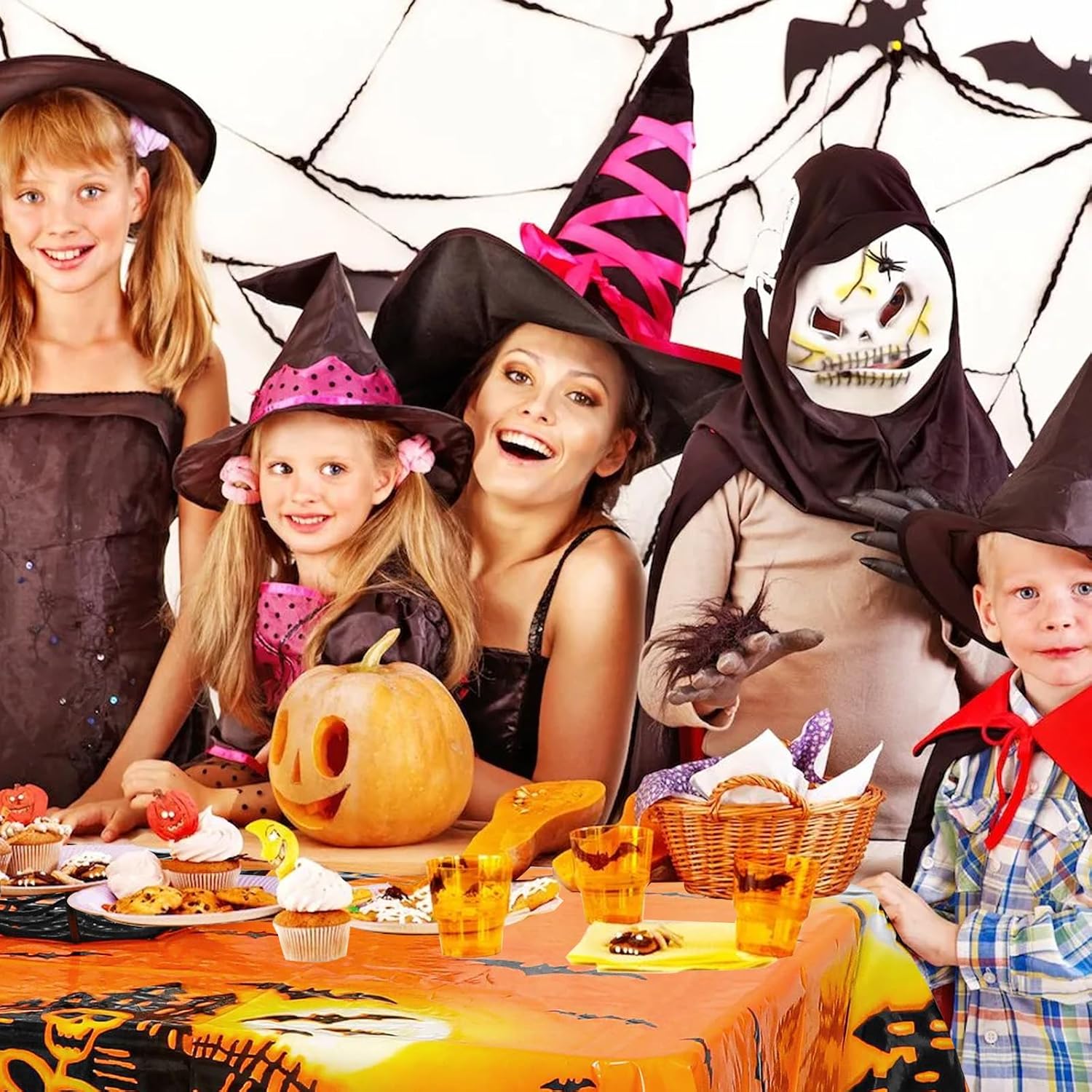 Paquete de 4 manteles de Halloween, decoraciones de Halloween, manteles desechables para decoraciones de fiesta de Halloween, 54 x 108 pulgadas,