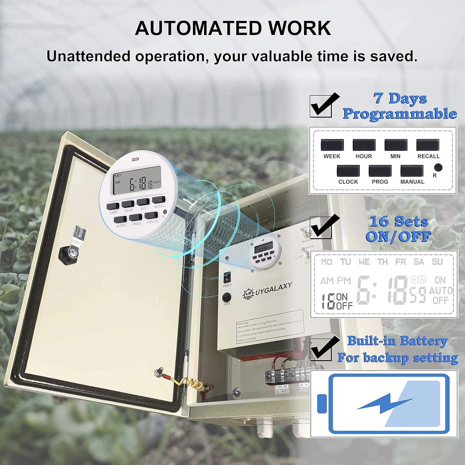 UYGALAXY Controlador de temporizador de motor enrollable de invernadero automático para ventilación con AC110V a DC24V Transformador Control de
