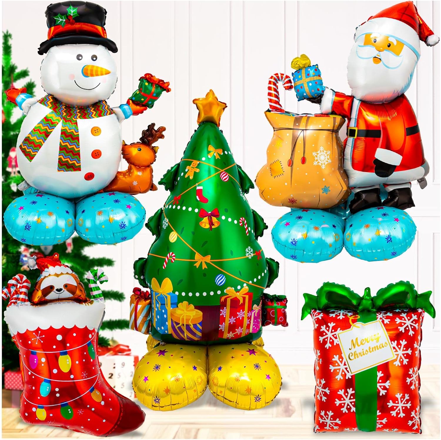 Globos de Mylar de Navidad, gigantes y grandes, 8 piezas de Papá Noel, muñeco de nieve, árbol de Navidad, caja de regalo, globo de aluminio para