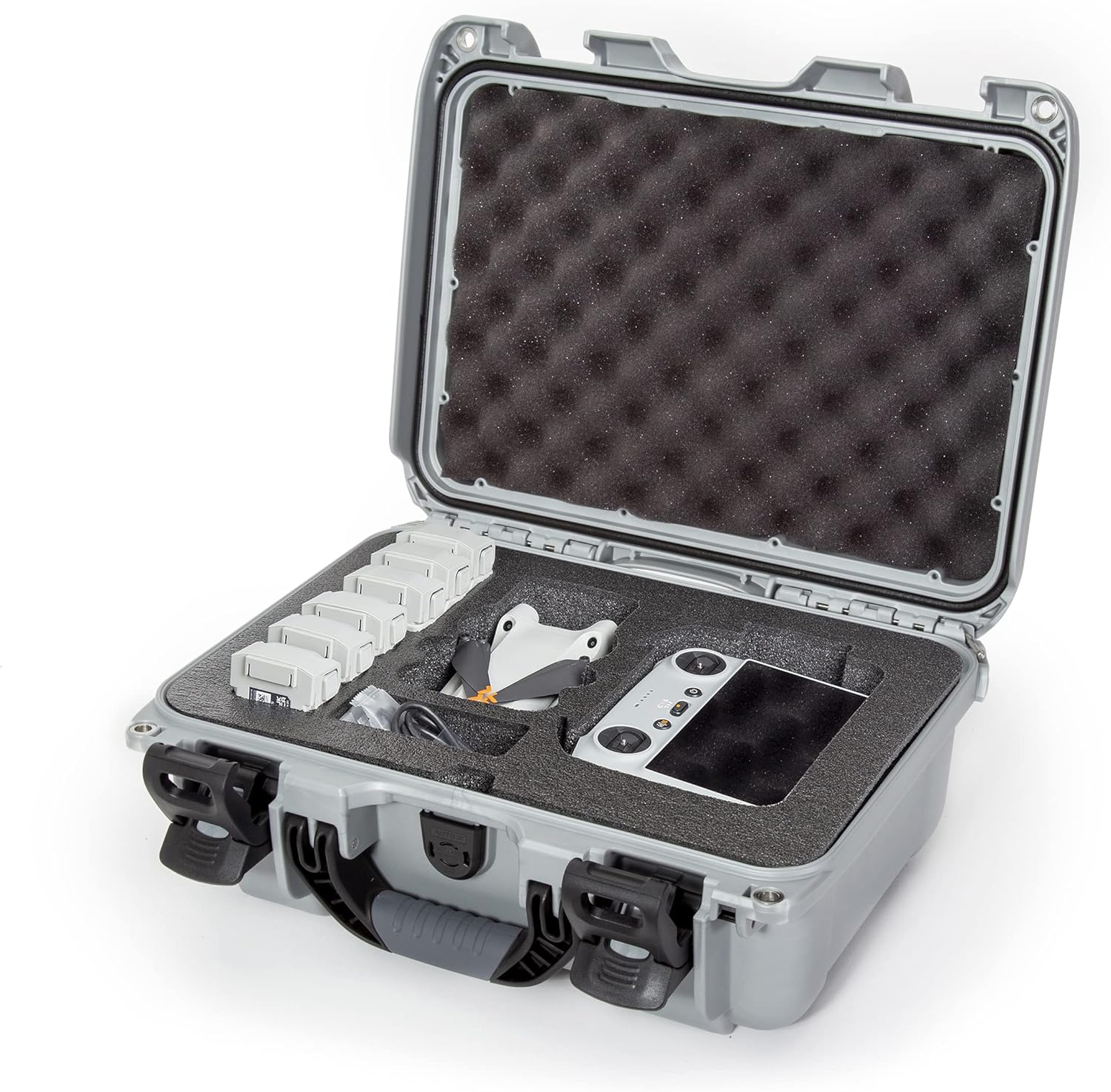 Nanuk Funda rígida impermeable 915 con inserto personalizado para DJI Mini 3, paquete Fly More y control remoto RC-N1 o RC, color plateado