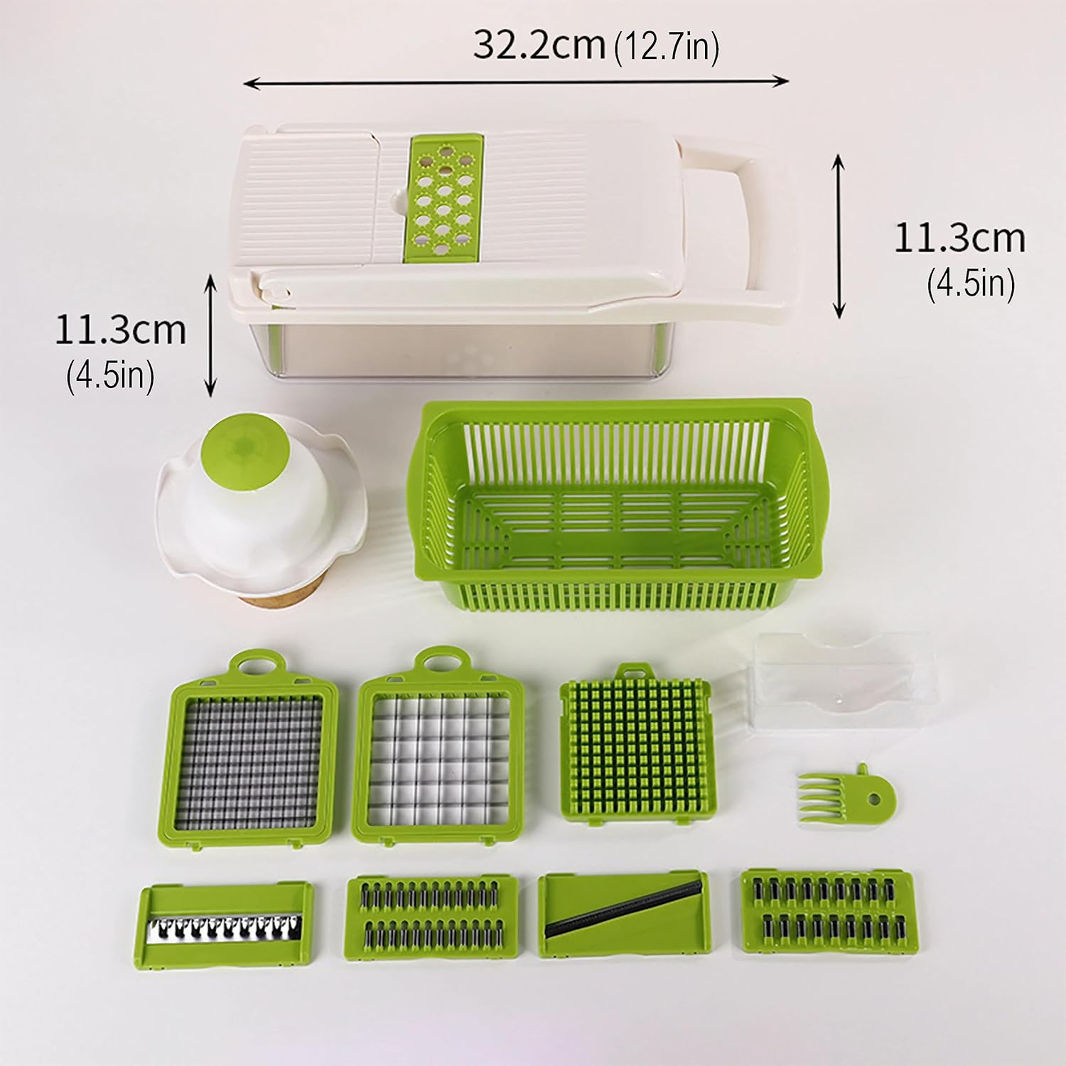 Cortador de verduras definitivo picador multifuncional 14 en 1 con recipiente, rebanar, cortar en dados, espiralizar y rallar para una fácil
