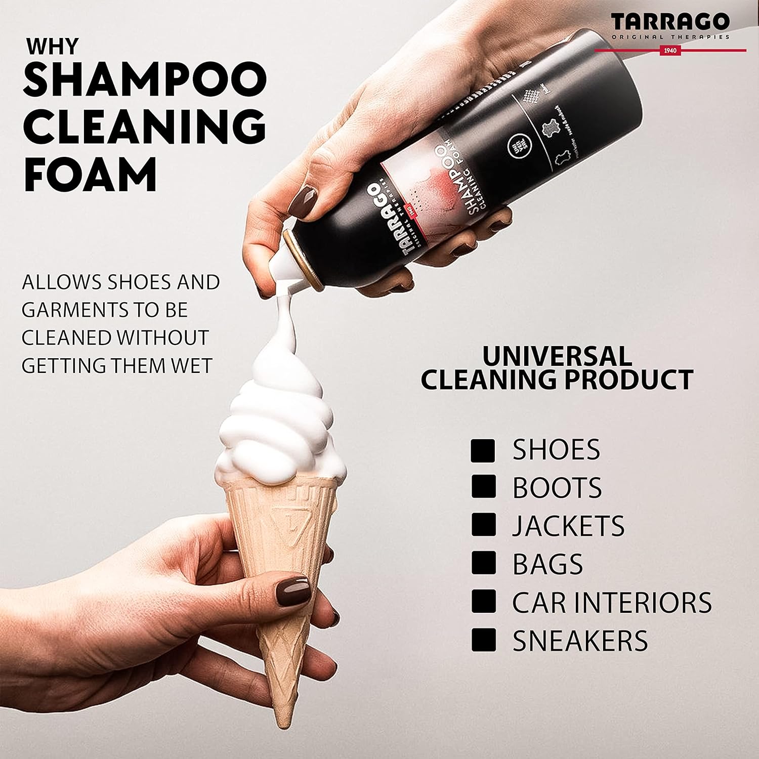 Tarrago Spray de espuma de limpieza en seco  Limpiador y suavizante universal para cuero  Incoloro  6.8 fl oz  6,76 fl.oz, Claro