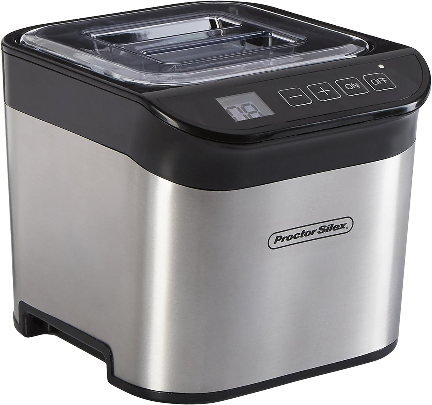 Proctor Silex Máquina para hacer yogur regular o griego con pantalla LCD, contenedor de almacenamiento sin BPA, 32 onzas, acero inoxidable (86300)