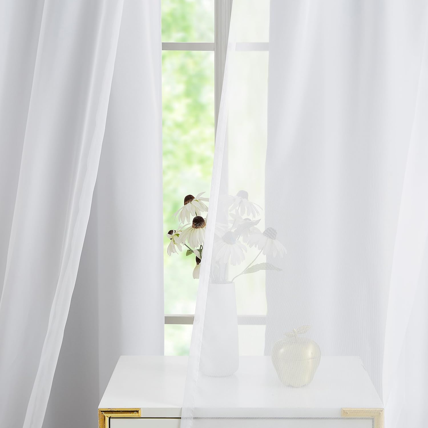 Mix and Match – Cortinas opacas blancas para dormitorio, sala de estar, cortinas traslúcidas blancas grisáceas de 95 pulgadas de largo, cortinas