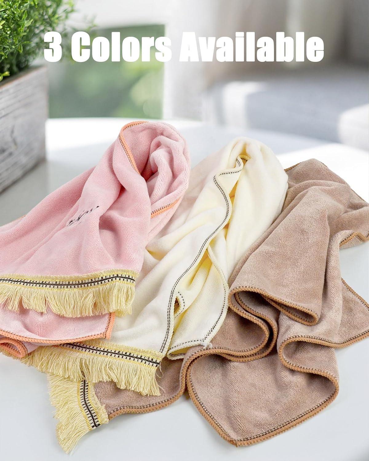 Cleanbear Juego de 4 toallas de mano rosas con borlas decorativas para baño, toallas de baño de microfibra de alta calidad, extremadamente suaves y