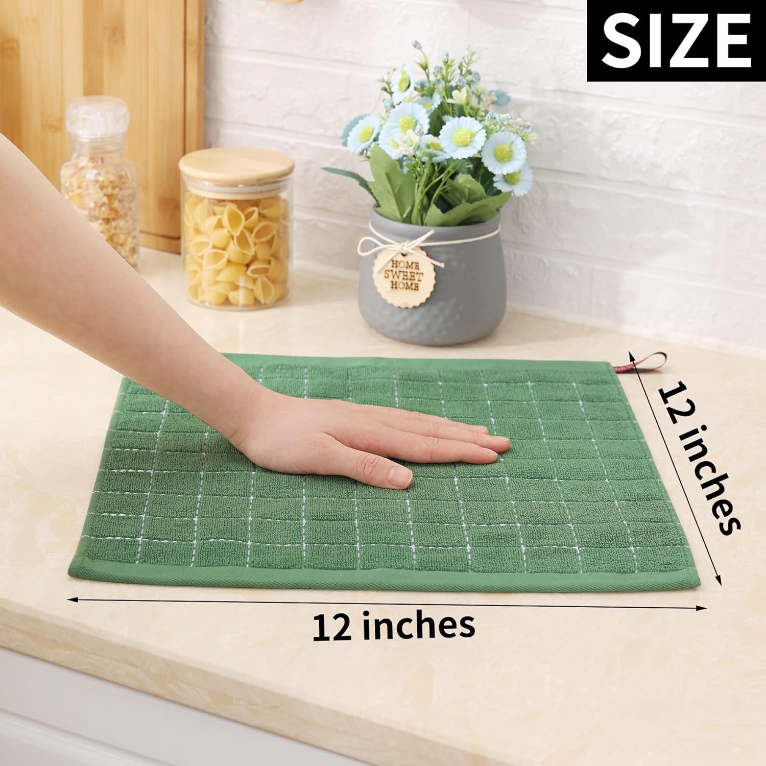 Homaxy Paños de cocina de rizo de algodón 100%, ultra suaves y absorbentes, adecuados para secar y lavar platos, paquete de 6, 12 x 12 pulgadas,