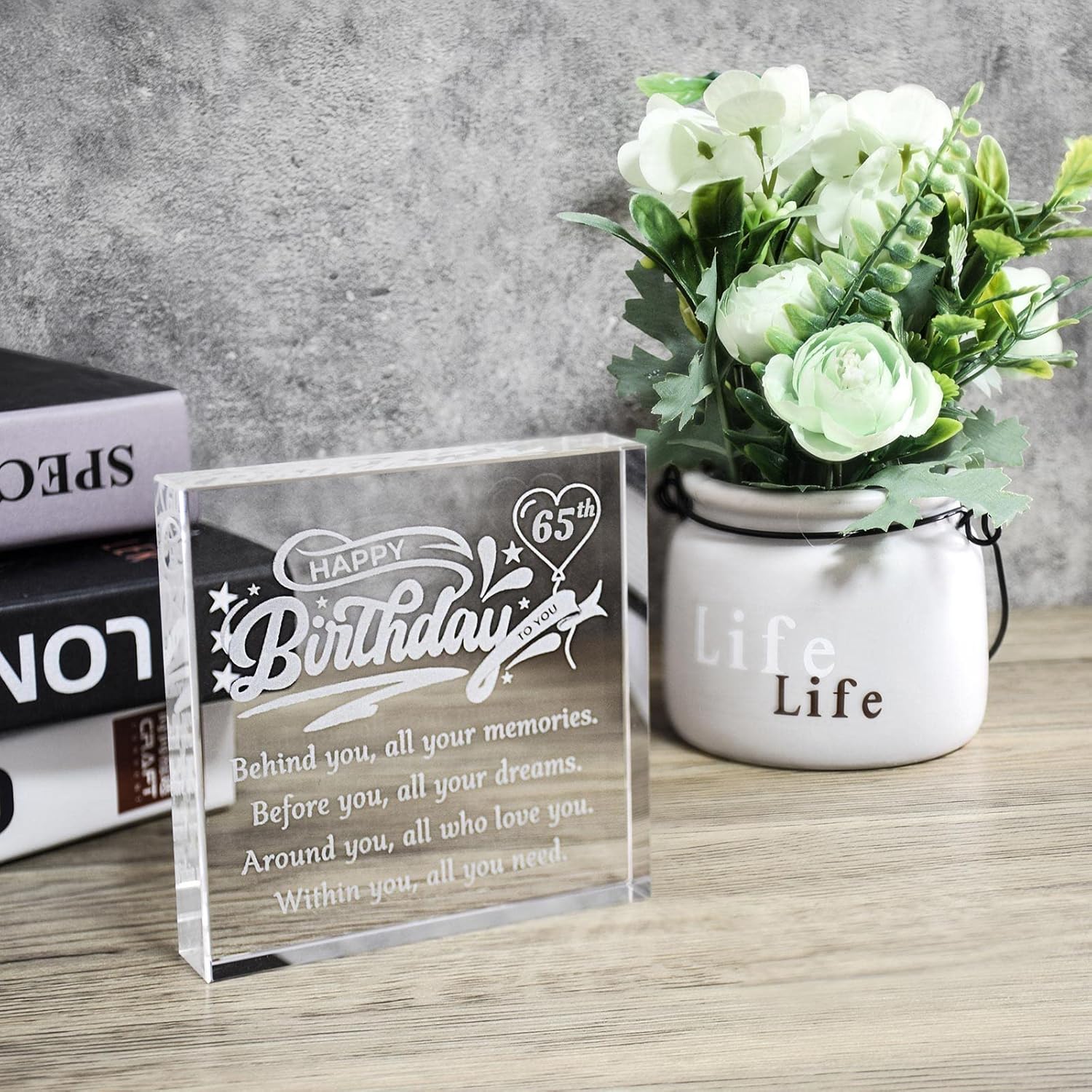 Pisapapeles de cristal grabado personalizado para cumpleaños número 65, ideas de regalos de cumpleaños para él, novia, hijo, hija, hermano, hermana,