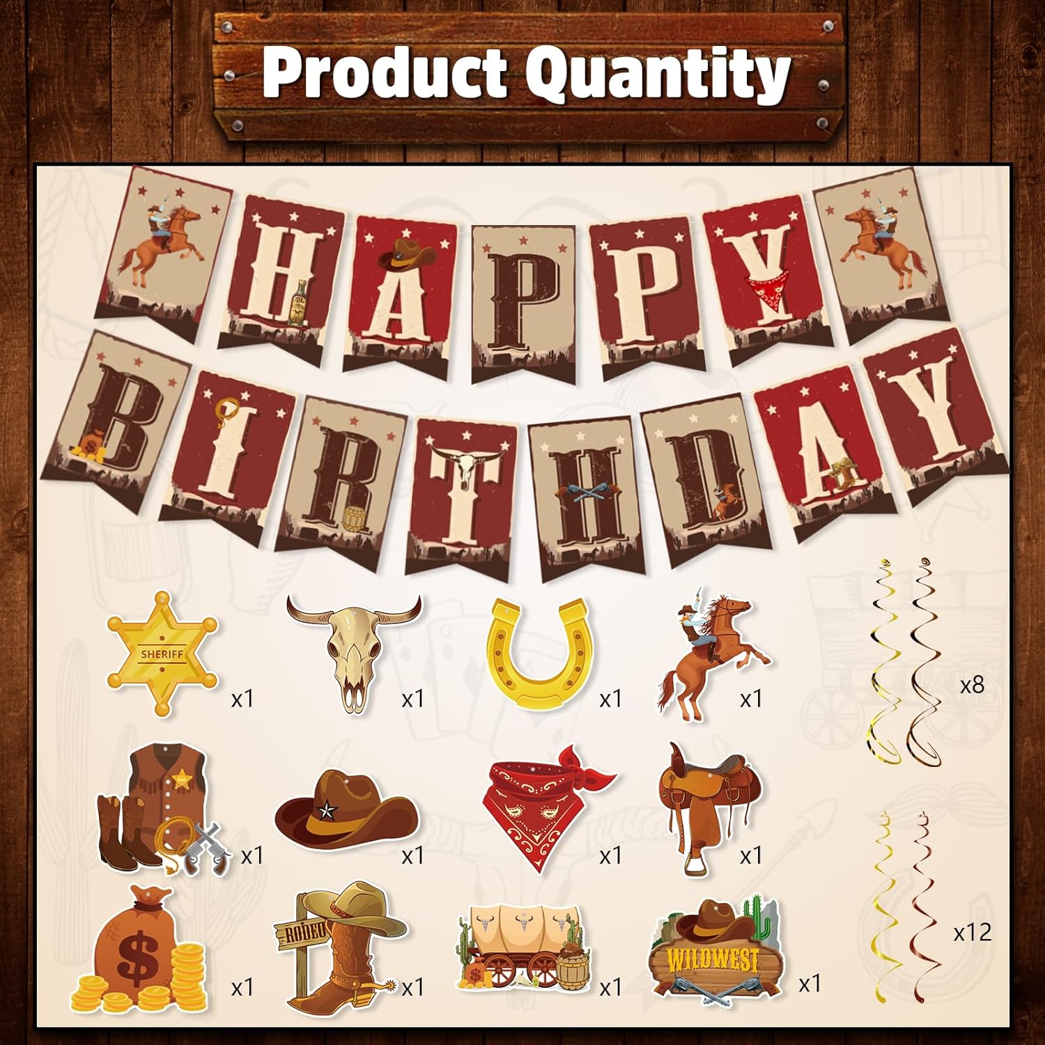 Decoraciones de fiesta de cumpleaños de vaquero, 29 piezas de remolinos colgantes occidentales, decoraciones de fiesta de cumpleaños, remolinos
