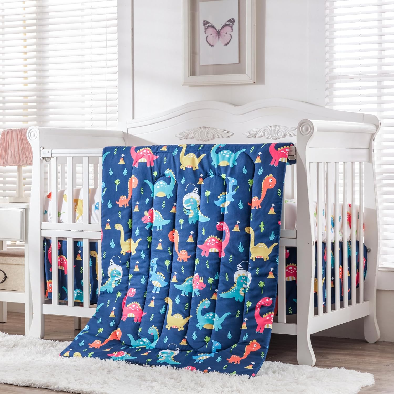 Juego de ropa de cama de cuna para niños, juego de cuna de dinosaurio de 3 piezas para niños, juego de ropa de cama suave para cuna, sábana bajera,