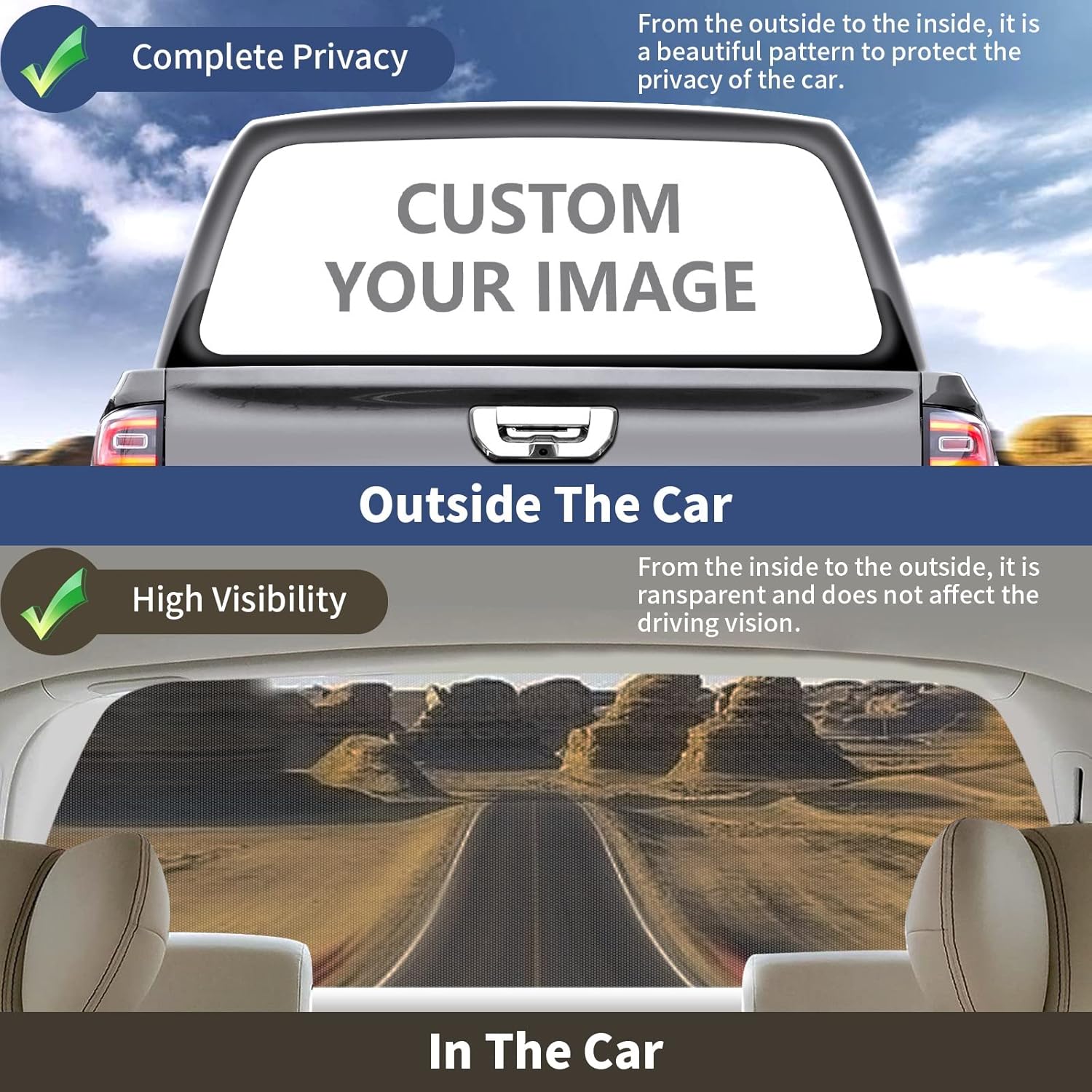 Calcomanías gráficas personalizadas para ventana trasera para camiones, calcomanías personalizadas para ventana de automóvil, 66 x 22 pulgadas,