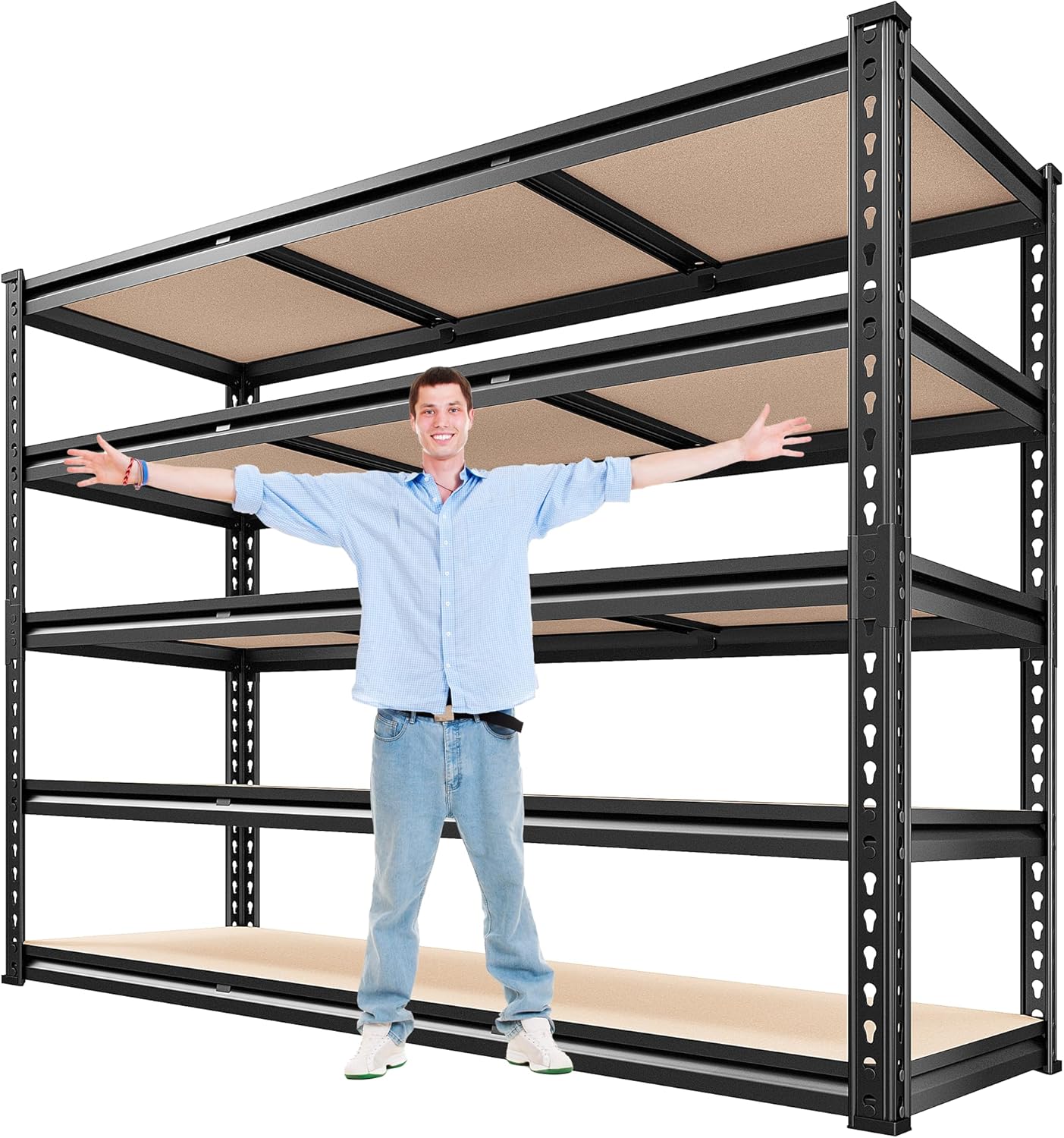 REIBII 48.2”W Garage Shelving Heavy Duty Storage Shelves 3000LBS Heavy Duty Shelving 72”H Adjustable Metal Shelves for Garage Storage Rack