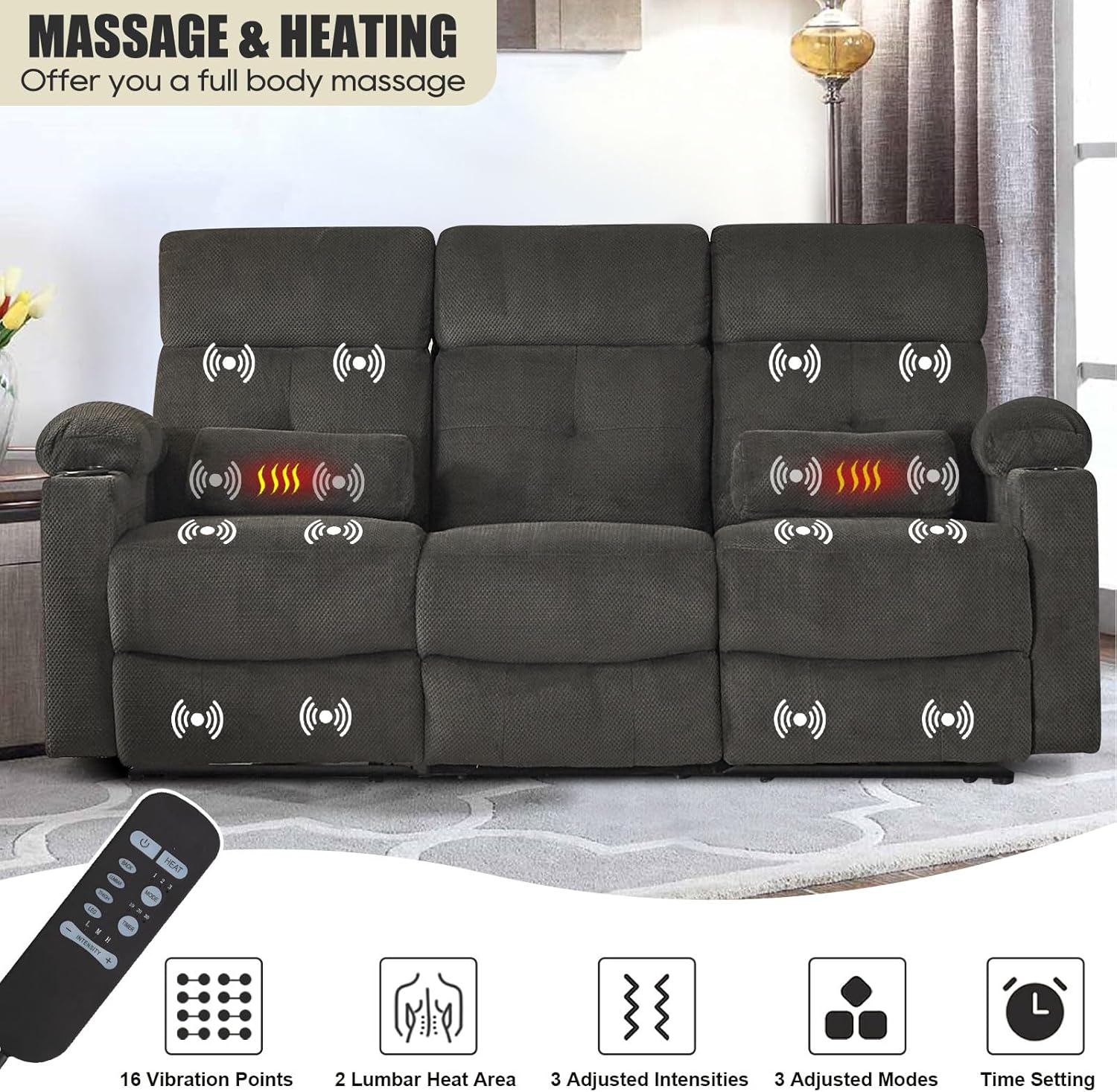 Consofa Juego de sofá reclinable para sala de estar, juego de sofá reclinable de 2 piezas, sofá reclinable eléctrico y reclinable, sofá reclinable,