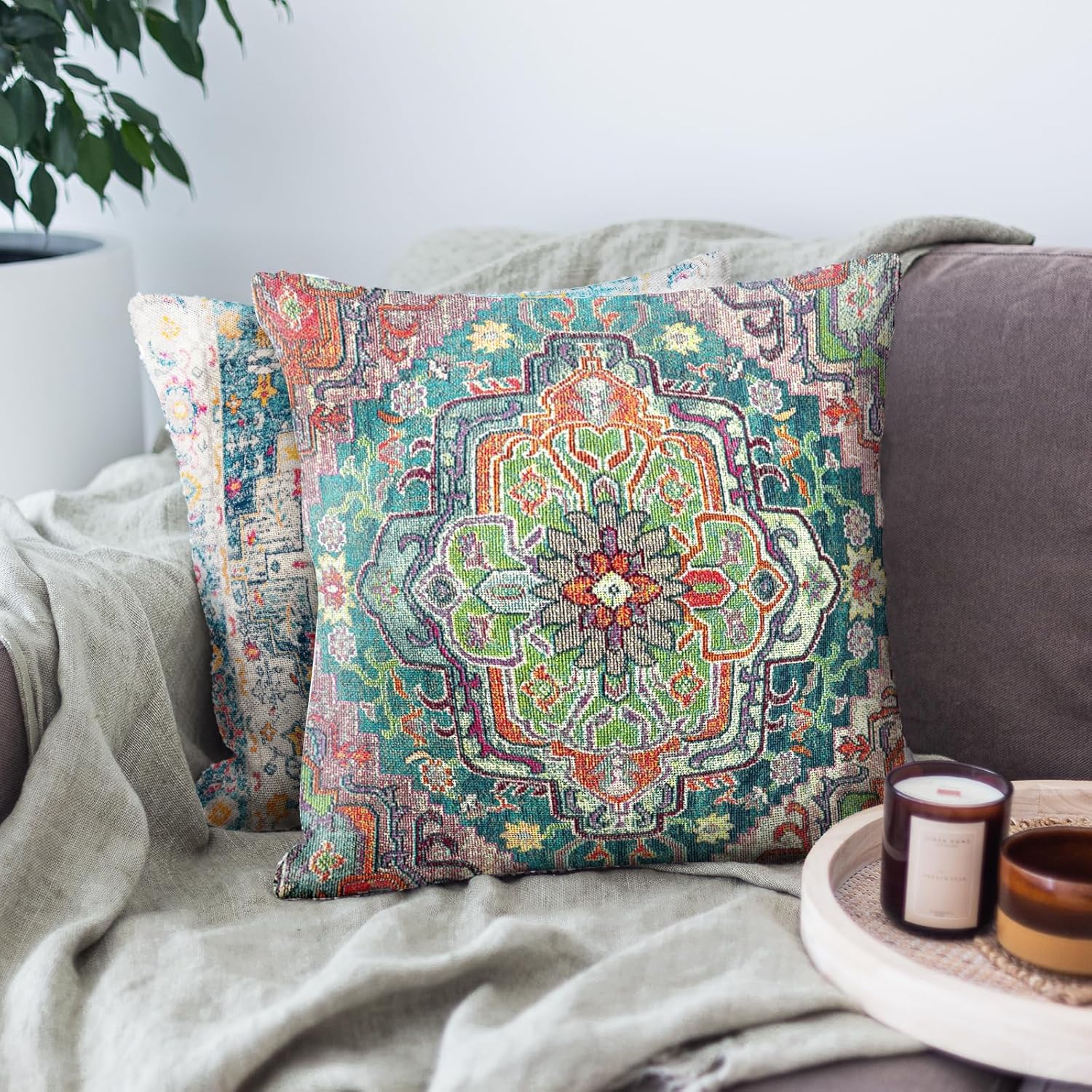 Knagsfa Juego de 2 fundas de almohada persas de 18 x 18 pulgadas, fundas de almohada decorativas vintage de estilo bohemio para decoración del