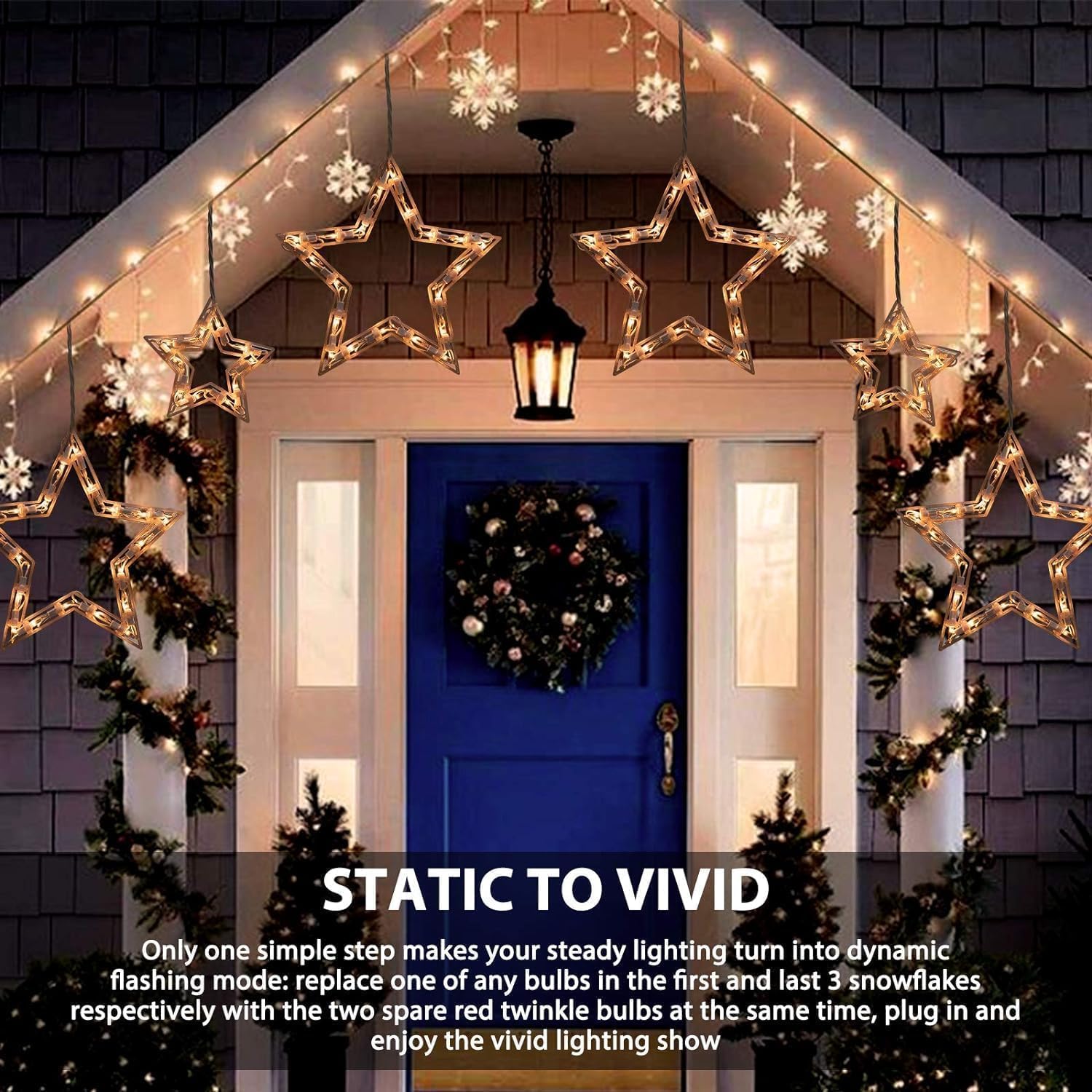 Luces de ventana de estrella de Navidad con 9 gotas, tira de luces de carámbano de estrella de 13 pies con 150 mini bombillas, luces colgantes de