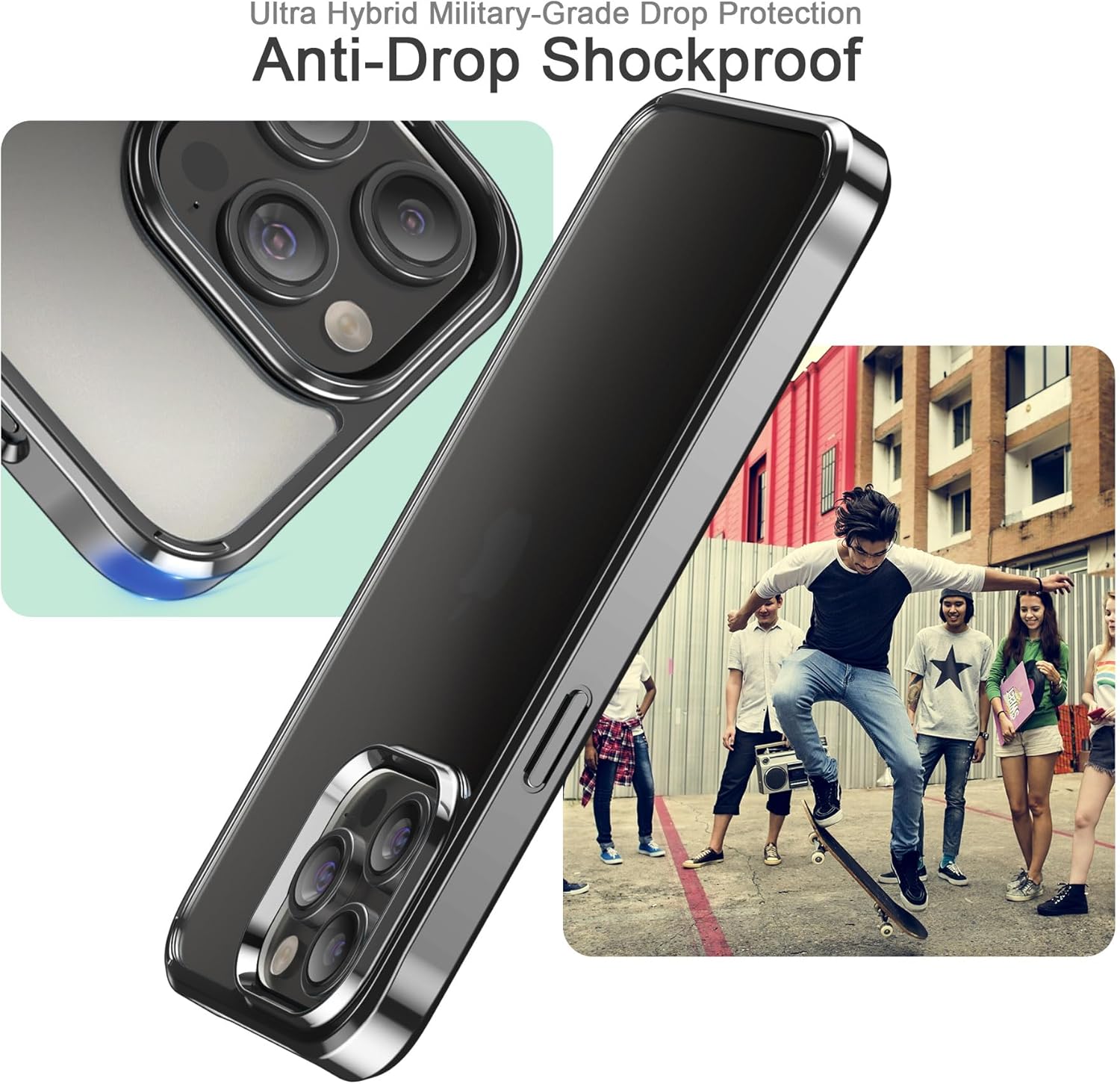 Foluu Funda ultradelgada para iPhone 15 Pro Max 2023 con protector de pantalla de vidrio templado y protector de lente de cámara, chapado duro
