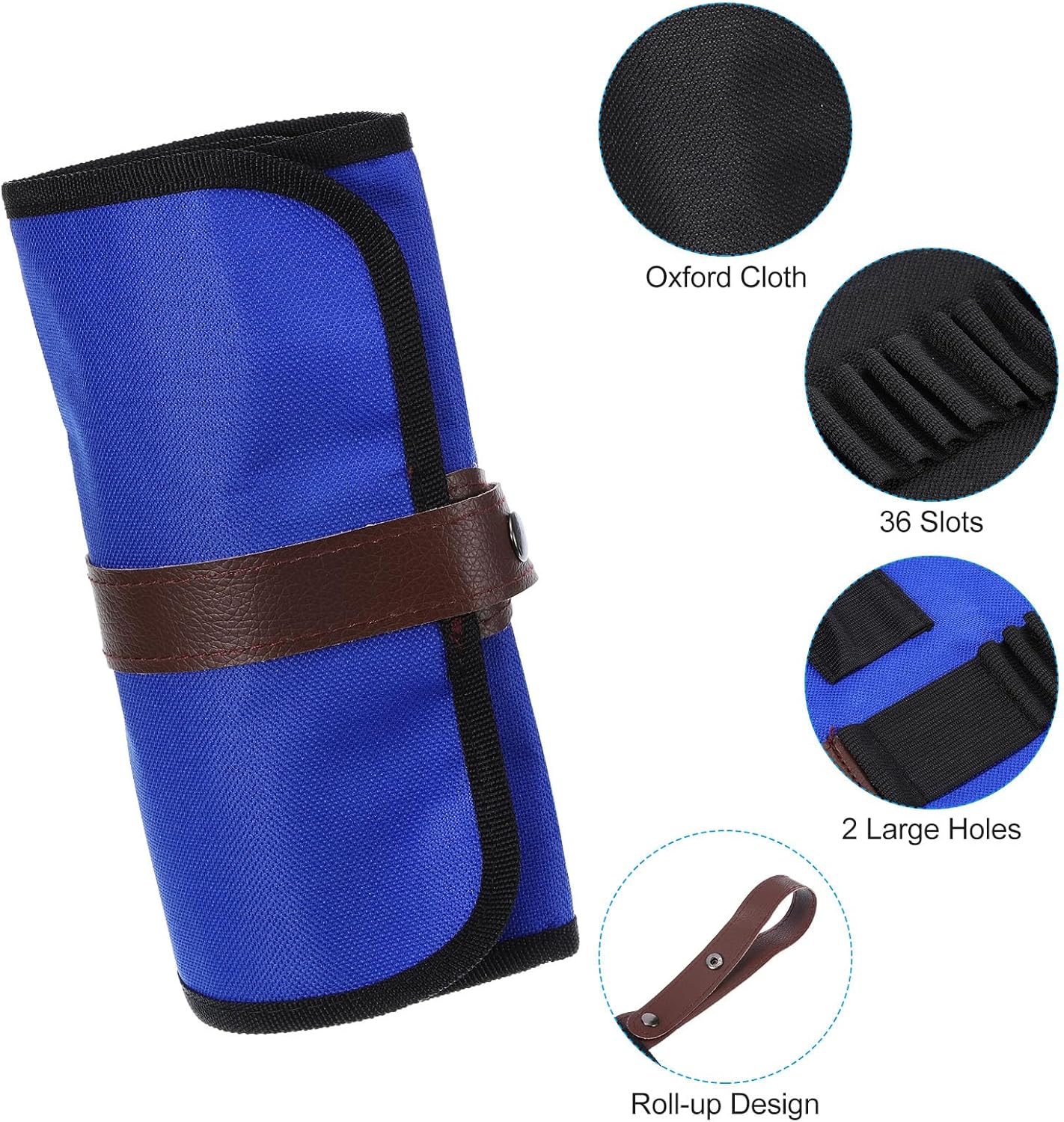 PATIKIL Estuche enrollable hecho a mano con 36 ranuras, estuche de tela Oxford para lápices, organizador para dibujar, colorear, bocetos, azul