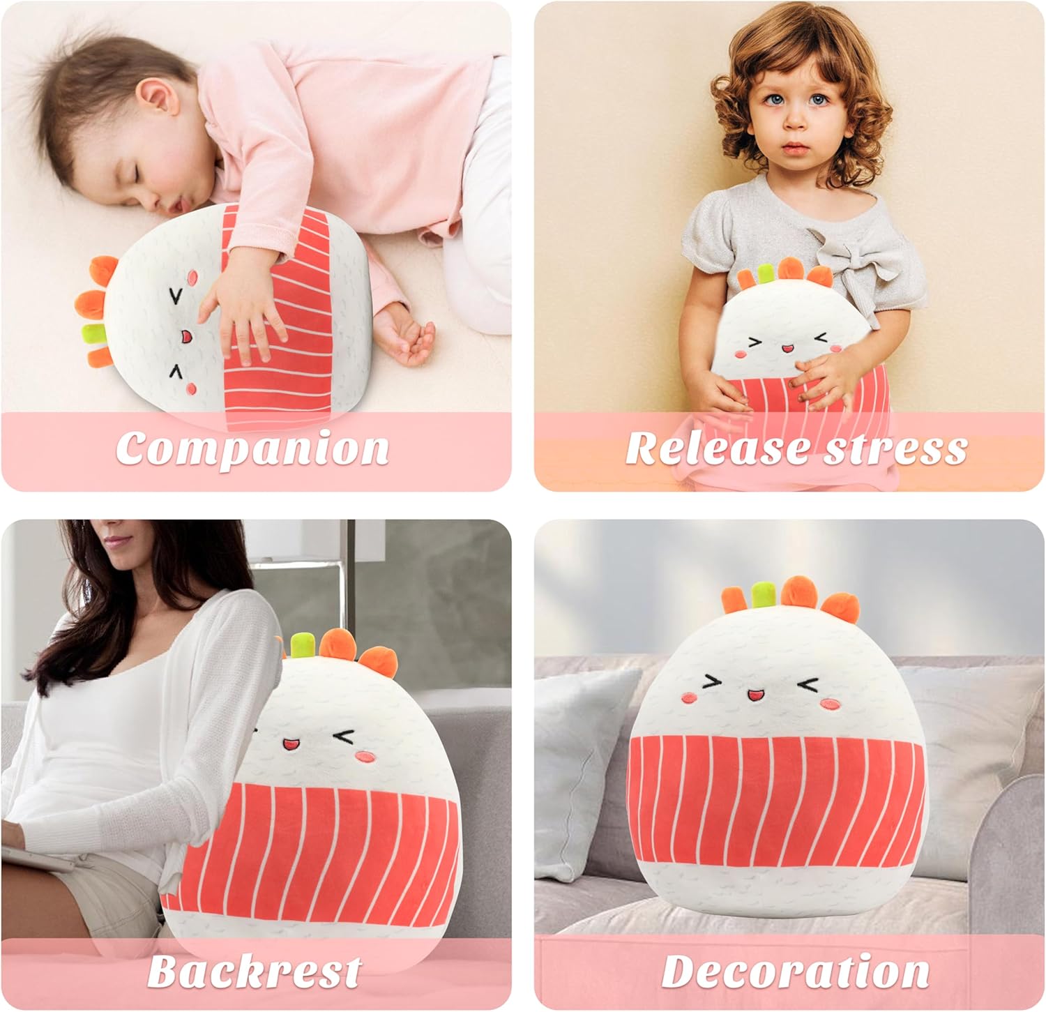 Mushymallow Almohada de peluche de sushi de 12 pulgadas, adorable almohada suave para abrazar, peluche de comida, animal de peluche, regalo de