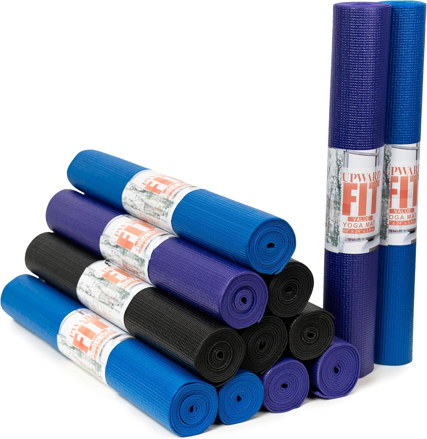 Upward Fit Paquete de 12 esterillas de yoga de valor de 68 x 24 pulgadas, tapete de ejercicio antideslizante de 0.138 in de grosor, esterillas de