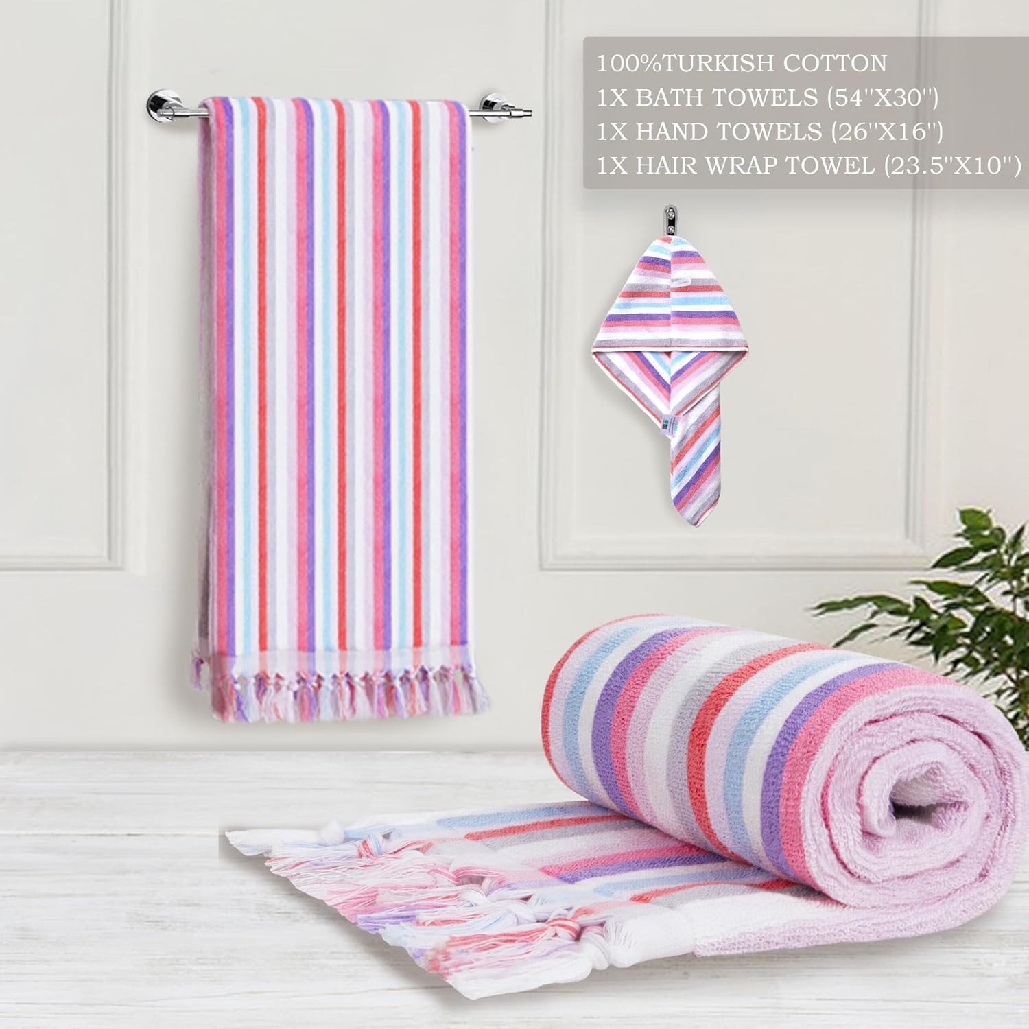 VOOVA & MOVAS Juego de 3 toallas toalla absorbente de algodón turco de 550 GSM (23.5 x 10 pulgadas), toalla de baño gruesa (54 x 30 pulgadas),