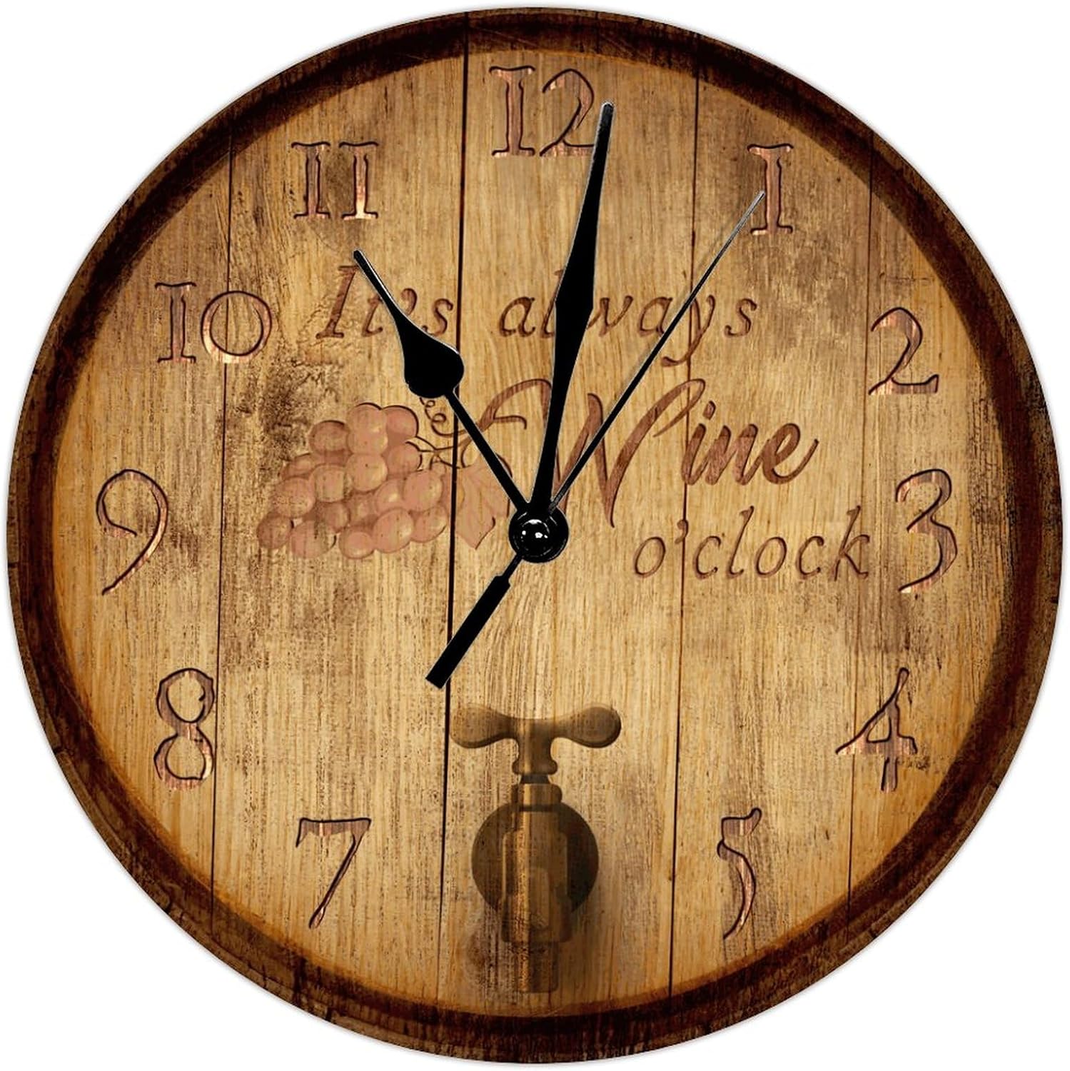 Its Wine O’Clock – Reloj de pared de PVC con tapa de barril impreso de 12 pulgadas, silencioso, sin tictac, funciona con pilas, divertido reloj de