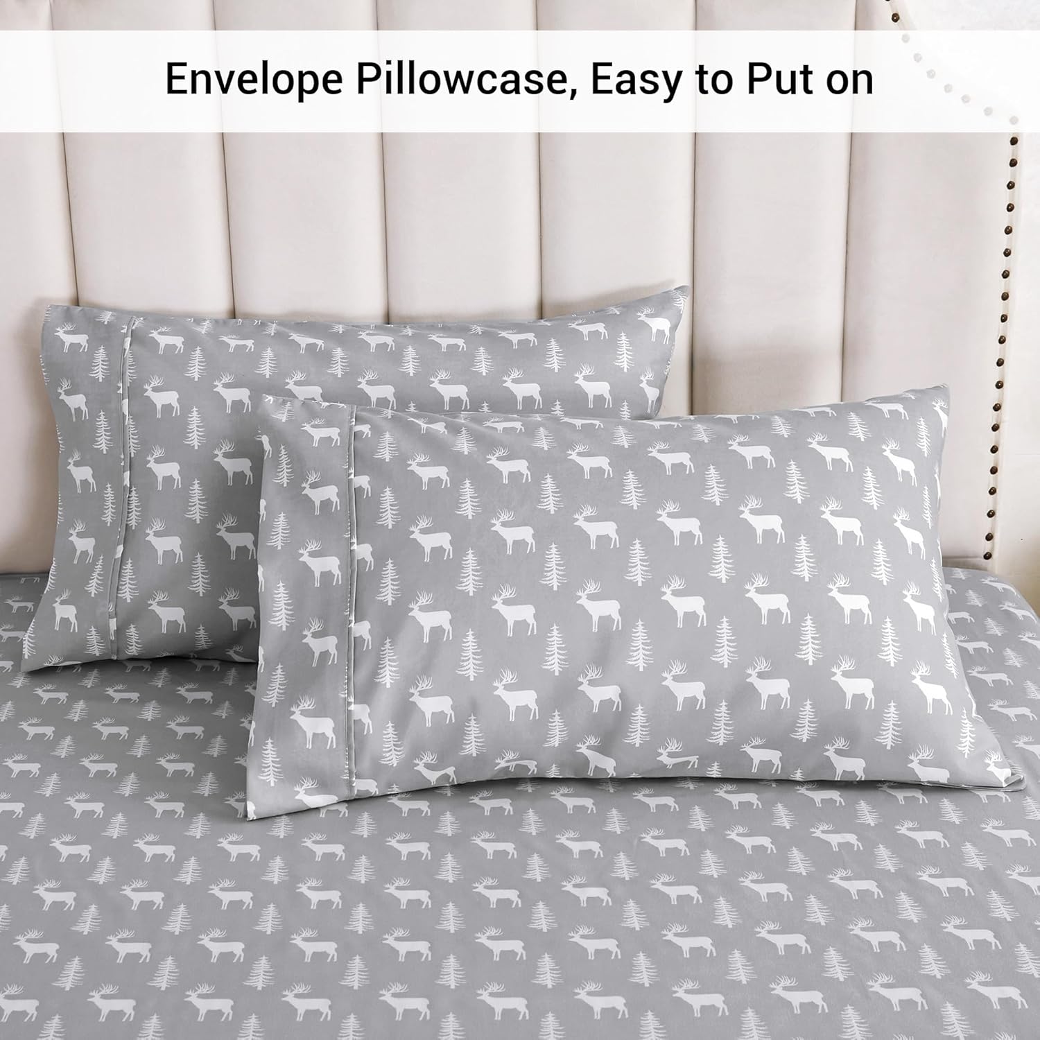 Sábanas estampadas de tamaño Queen, sábanas de vacaciones de Navidad, sábana bajera ajustable de microfibra cepillada con bolsillo profundo de 15