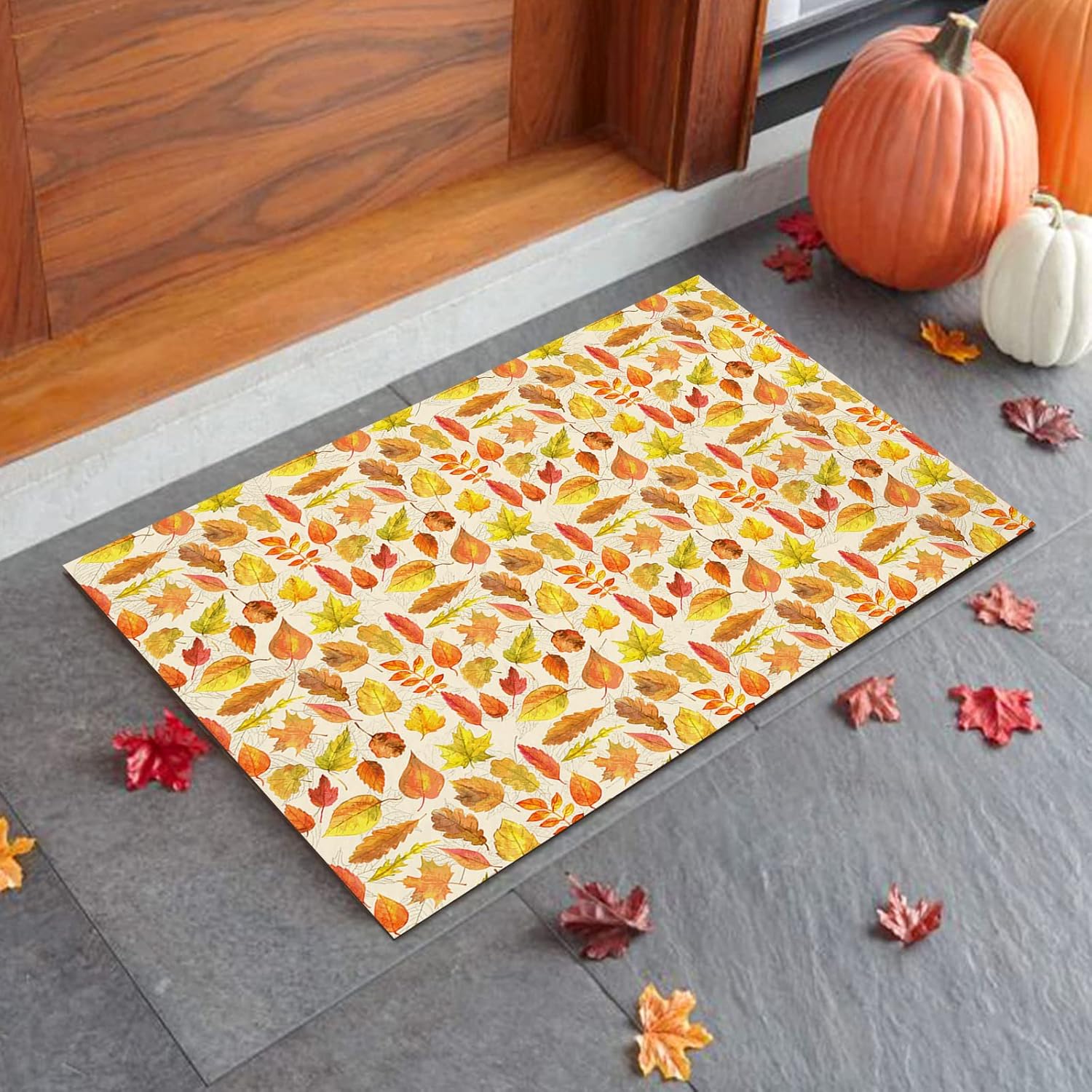 Thanksgiving Indoor Bath Mat, Anti-Slip Machine Washable Entry Rug Easy Clean Welcome Mat Floor Mat for Inside Home Decoration Autumn Rural Maple