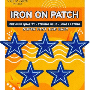 Oli and Alex Parches para planchar – Parche de estrella azul con pegamento extra fuerte, 5 piezas, parche para planchar con apliques bordados Oli and Alex Parches para planchar – Parche de estrella azul con pegamento extra fuerte, 5 piezas, parche para planchar con apliques bordados