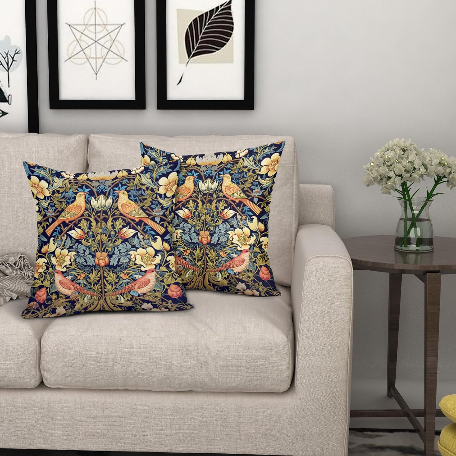 Juego de 2 fundas de almohada de 16 x 16 pulgadas de color verde chinoiserie, fundas de almohada cuadradas de lino y algodón para sofá, dormitorio,