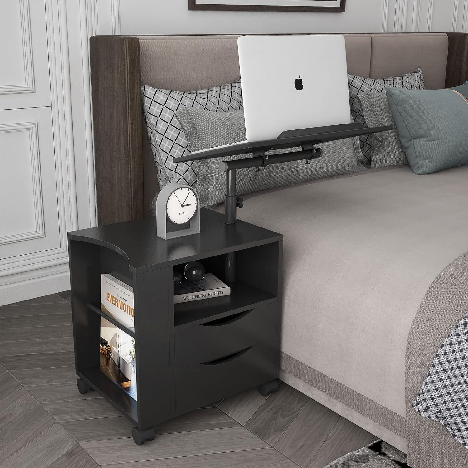 Holaki Mesita de noche, estación de trabajo de mesita de noche, mesa de noche de madera ajustable con inclinación giratoria, escritorio para