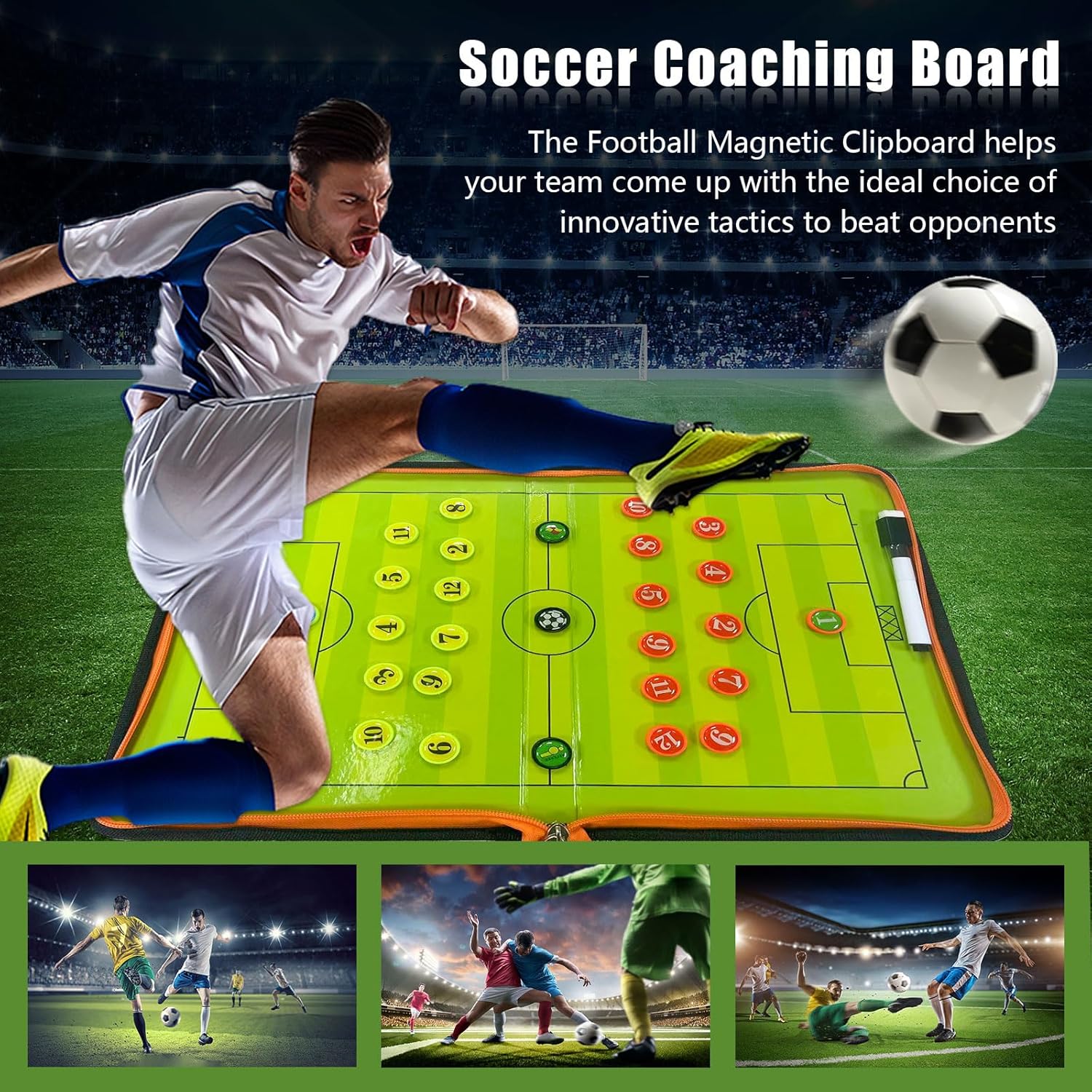Tabla magnética de entrenamiento de fútbol, bolsa con cremallera, tabla de tácticas de fútbol, tablero de entrenamiento de juego de borrado en seco,
