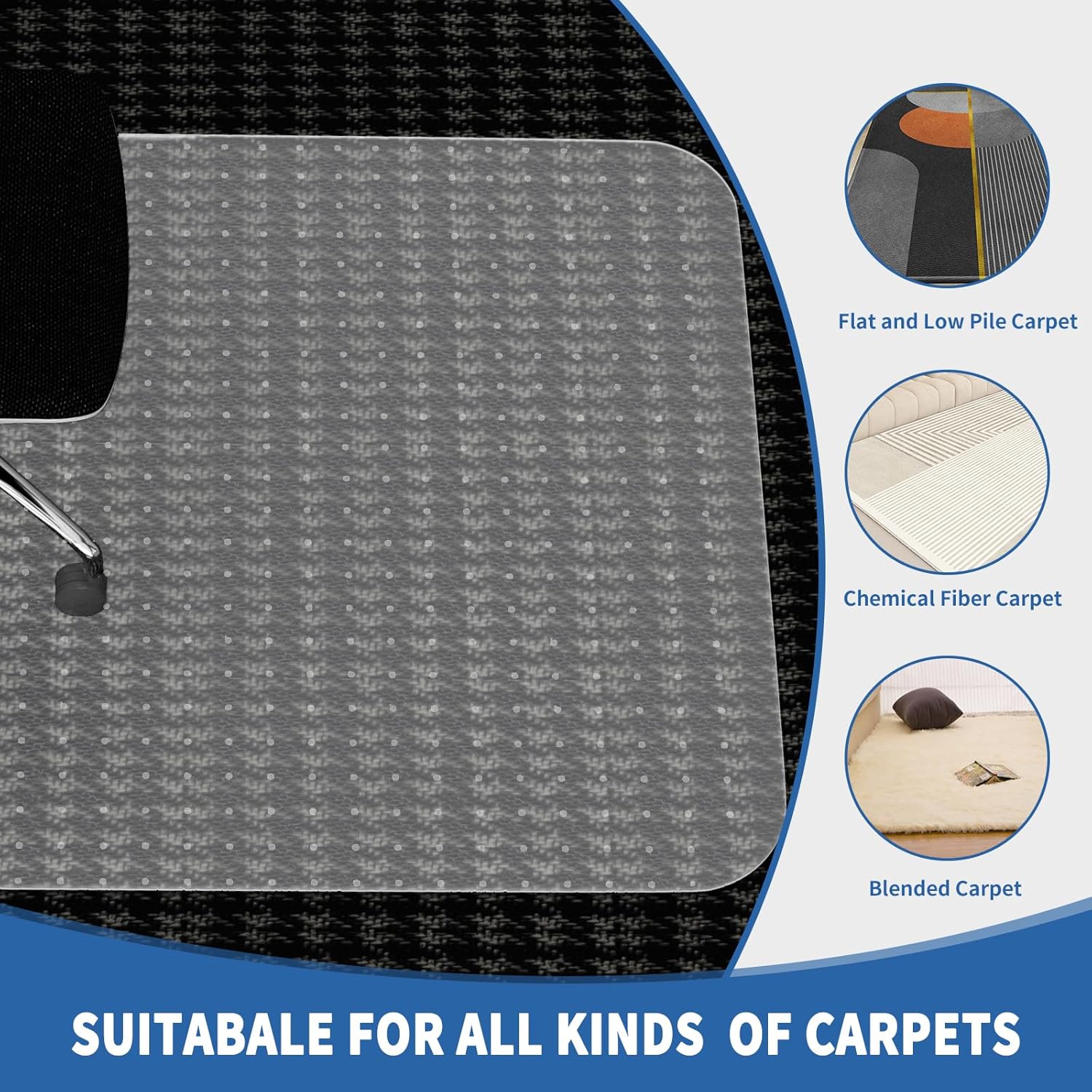 WASJOYE Tapete para silla de escritorio para alfombra, 36 x 48 pulgadas, rectangular, transparente, para computadora del hogar, silla rodante, con