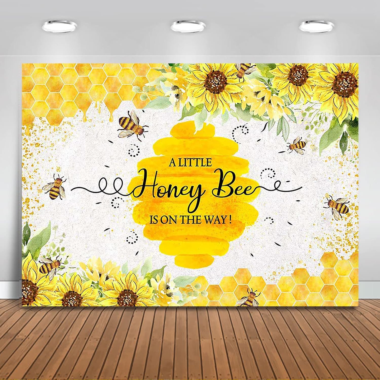 Mocsicka Telón de fondo para baby shower de abeja, A Little Honey Bee is on The Way, decoración de baby shower, girasoles Honycomb, abejorro,