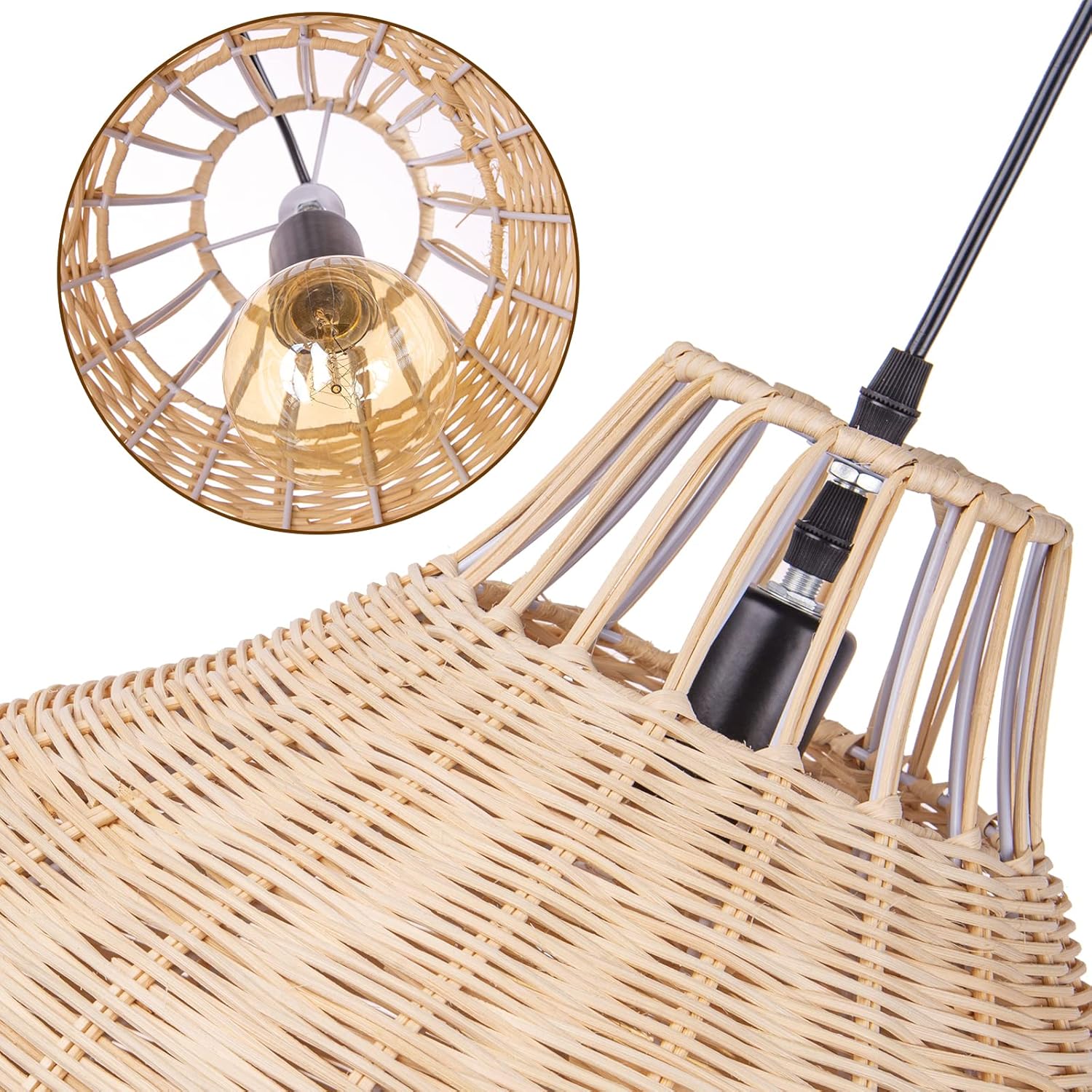 Arturesthome Lámpara colgante de 1 luz, luz colgante de ratán, lámpara de techo natural de mimbre para comedor, sala de estar