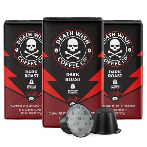 Death Wish Coffee, cápsulas de café expreso tostado oscuro, compatibles con máquinas originales Nespresso (30 unidades) Death Wish Coffee, cápsulas de café expreso tostado oscuro, compatibles con máquinas originales Nespresso (30 unidades)