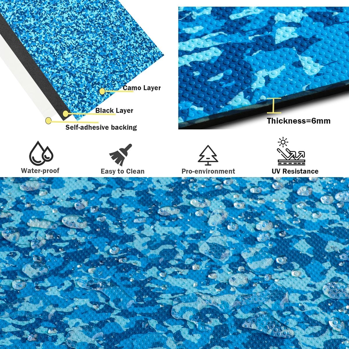 Suelo marino de espuma EVA para lancha, suelo marino de camuflaje para lancha, hoja de cubierta de espuma de 94 x 453523, autoadhesivo, impermeable,