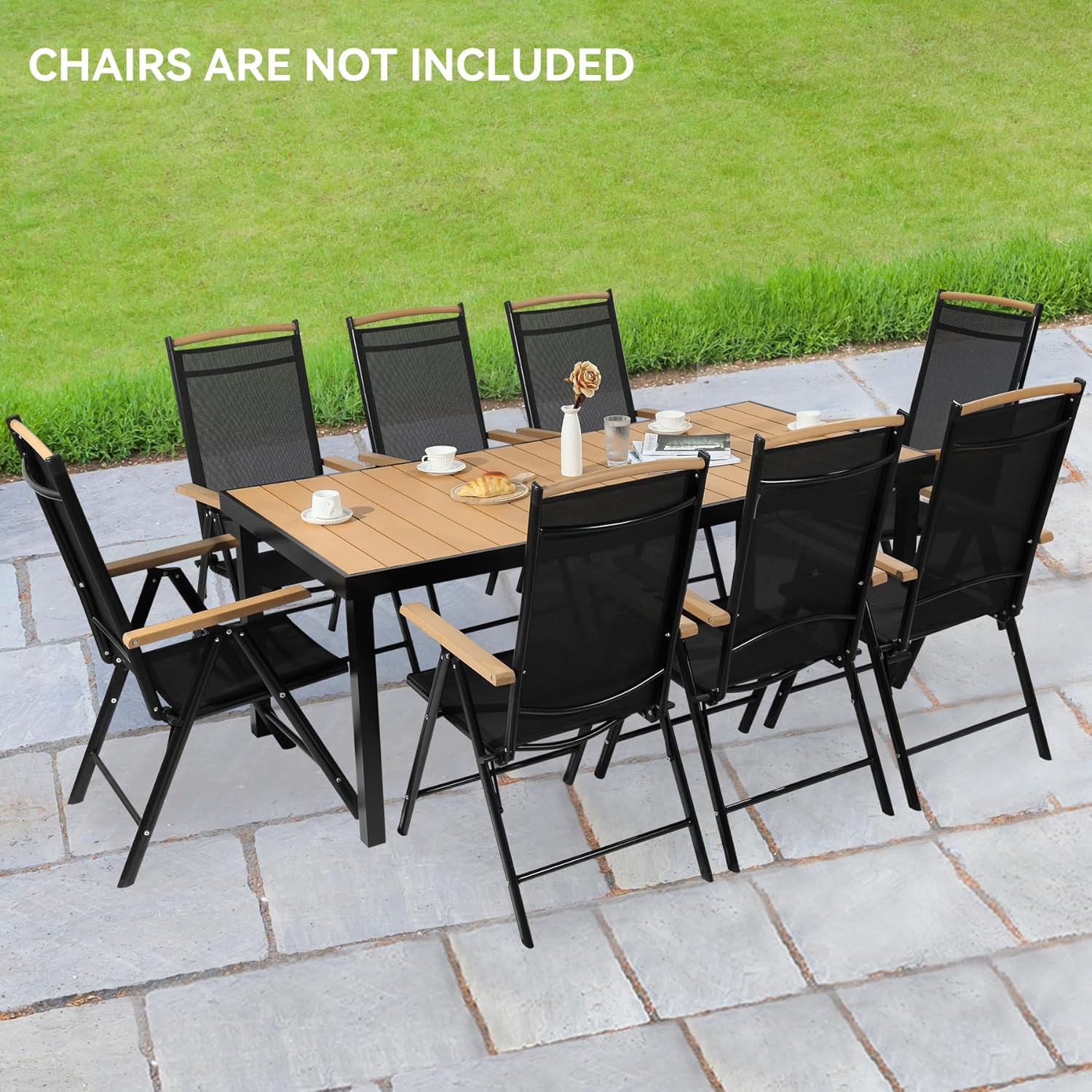 Haquatisol Mesa de comedor al aire libre para 8 personas, patio de 75 pulgadas, mesa larga rectangular de metal de aluminio con mesa similar a la