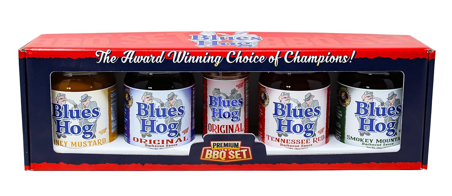 Blues Hog Muestreador grande para barbacoa prémium (paquete variado de 5 con 4 salsas diferentes y 1 frotamiento)