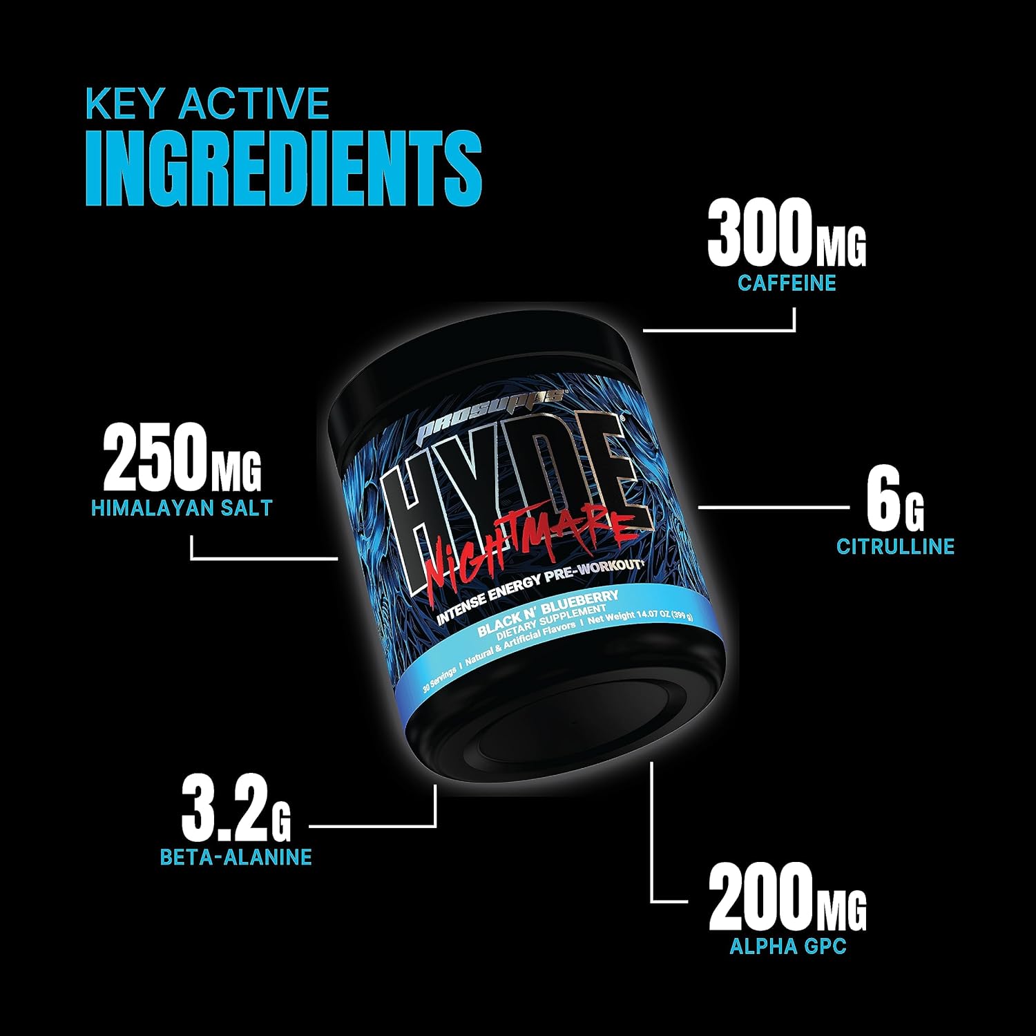 PROSUPPS Hyde Nightmare – Bebida energética en polvo para preentrenamiento, energía intensa, enfoque mental y alto rendimiento, cargada con