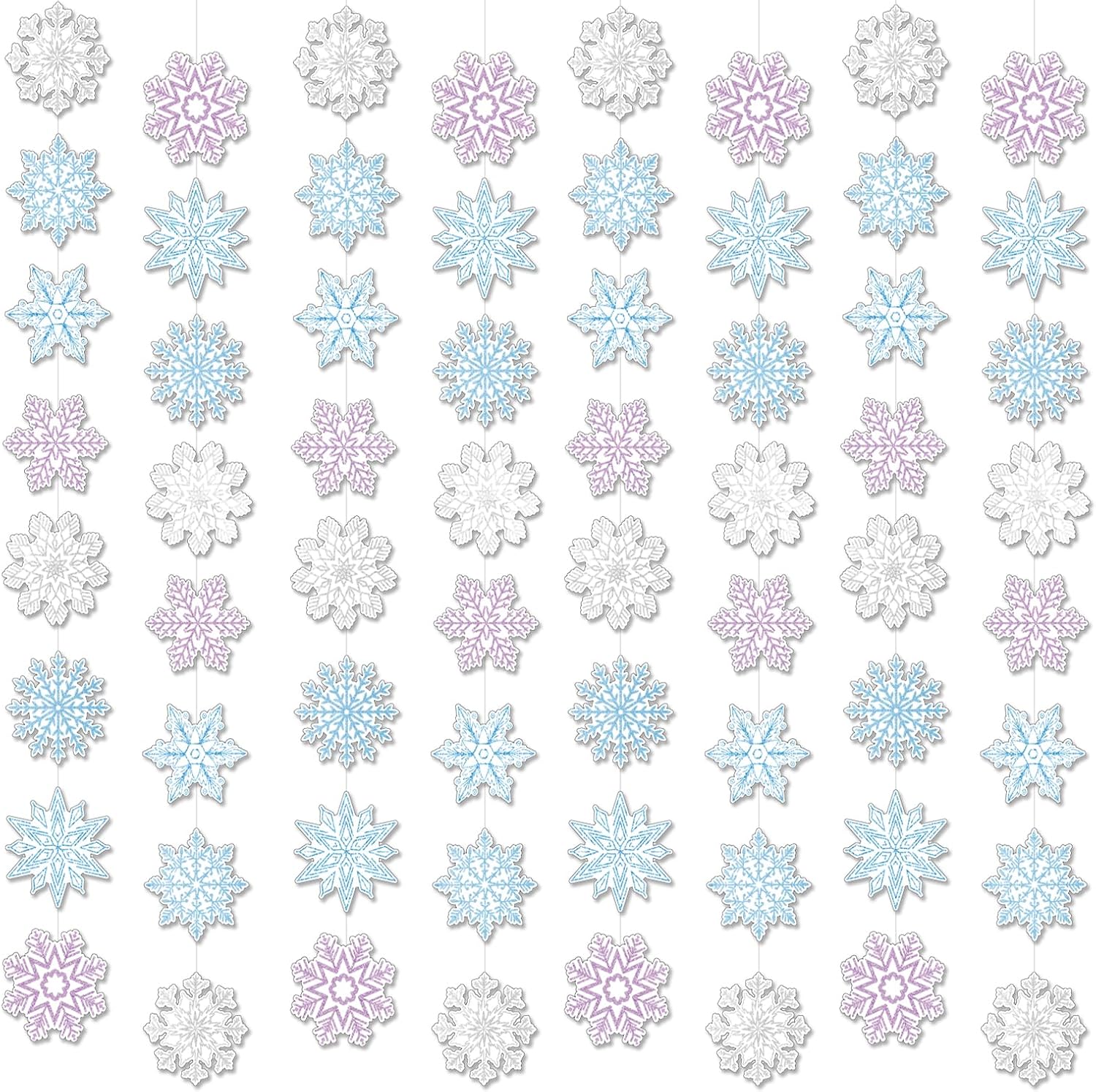 Decoraciones de copo de nieve de invierno para colgar en invierno, decoración de fiesta de cumpleaños, guirnalda de copos de nieve púrpura azul para