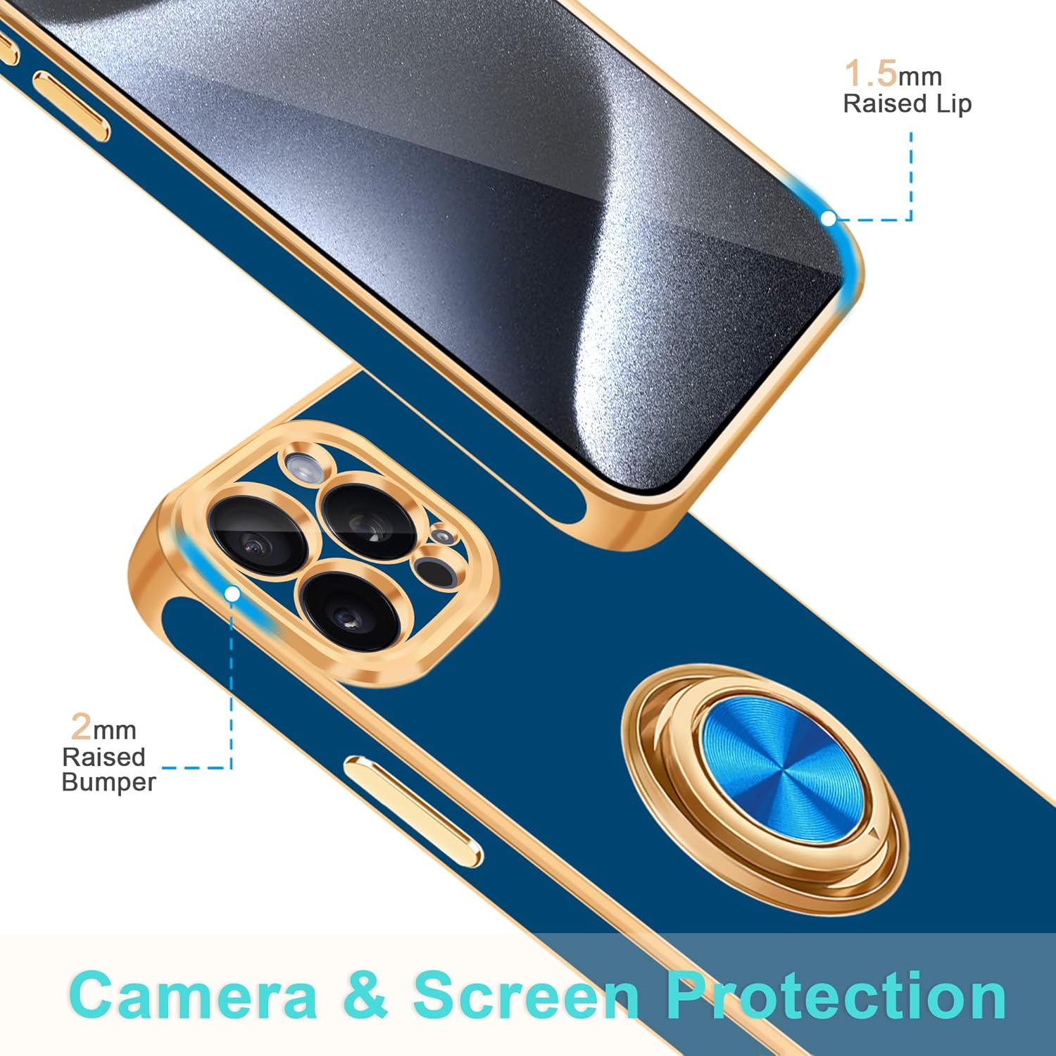 Fingic Funda para iPhone 15 Pro Max con soporte de anillo de 360 soporte magnético para automóvil Lindo soporte delgado para mujeres y niñas, funda