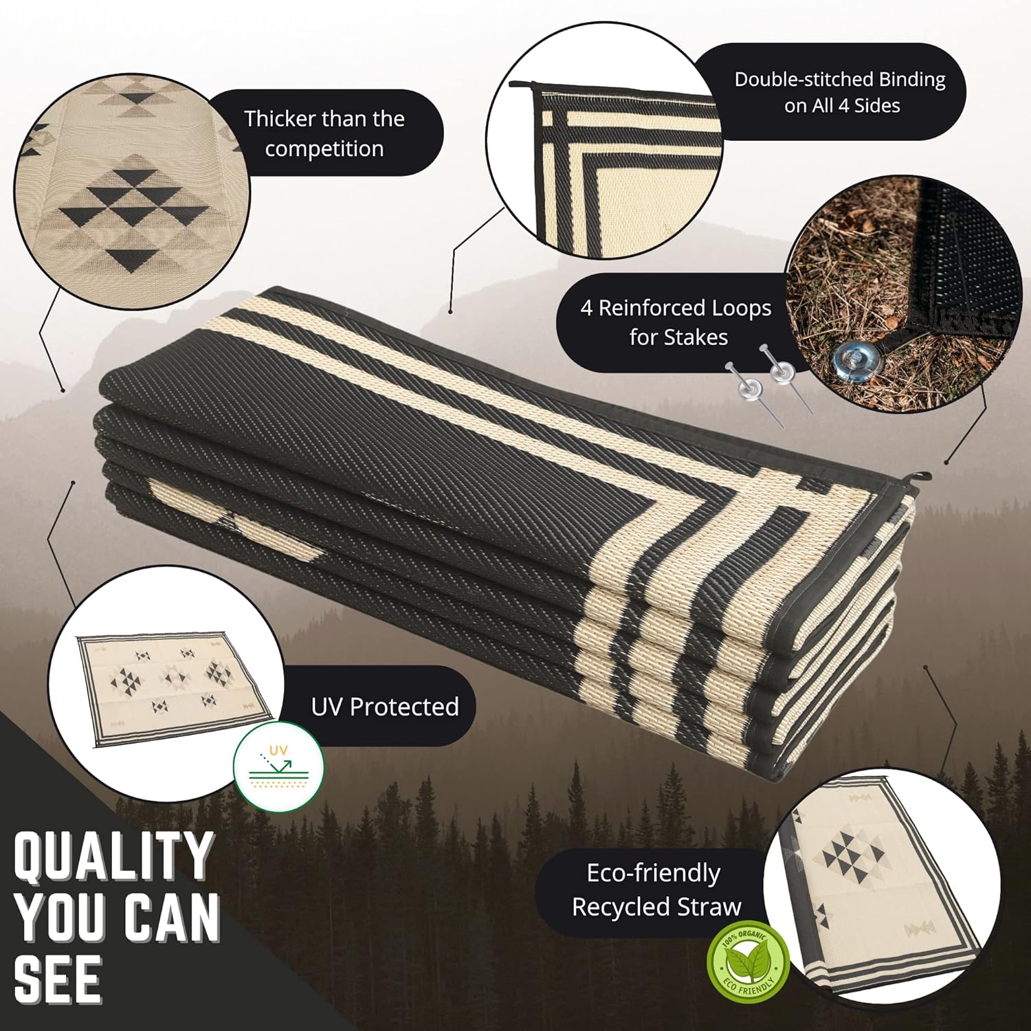 Alfombras para camping recicladas de Glamp Mat para RV  Alfombras de camping duraderas, hermosas y sostenibles para el exterior de tu RV que son