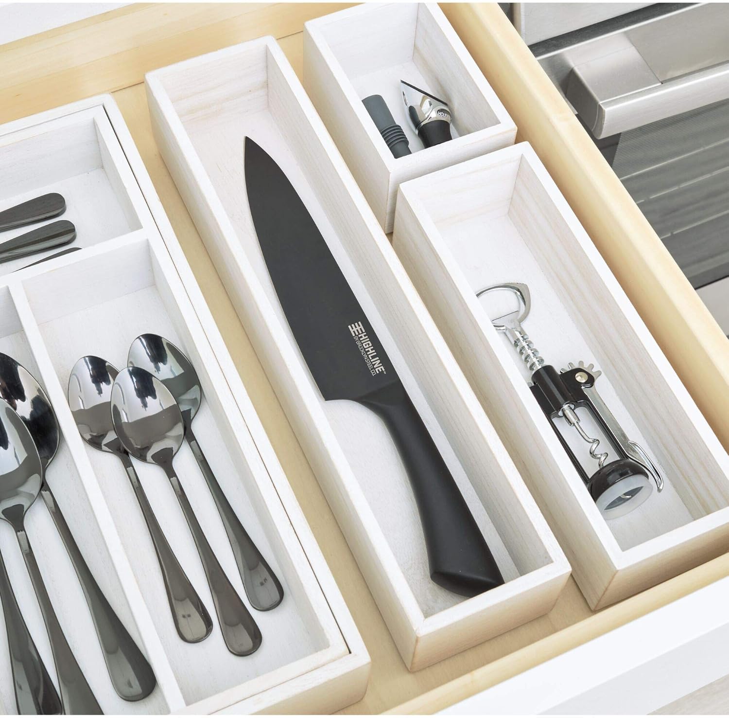 iDesign Renewable Paulownia Wood Collection – Cubo organizador de cajones, 3.3 x 15 x 2.5 pulgadas, lavado blanco
