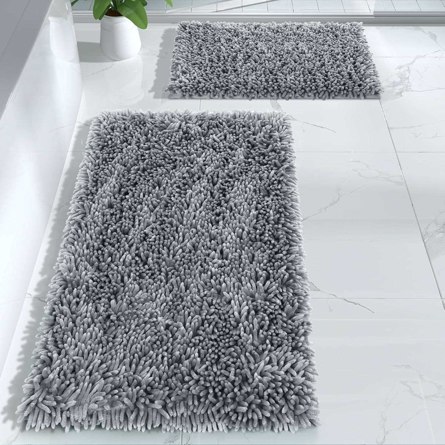 Yimobra Juego de 2 alfombras de baño, lujosas alfombras de baño extragruesas, antideslizantes de felpa para el suelo del baño, lavables a máquina,